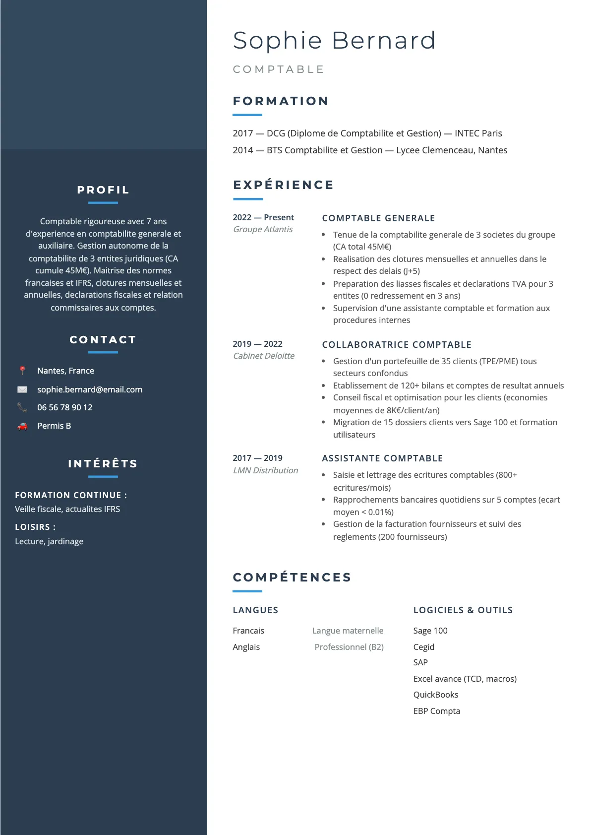 Exemple de CV Comptable (modèle classique) créé avec CV Boost