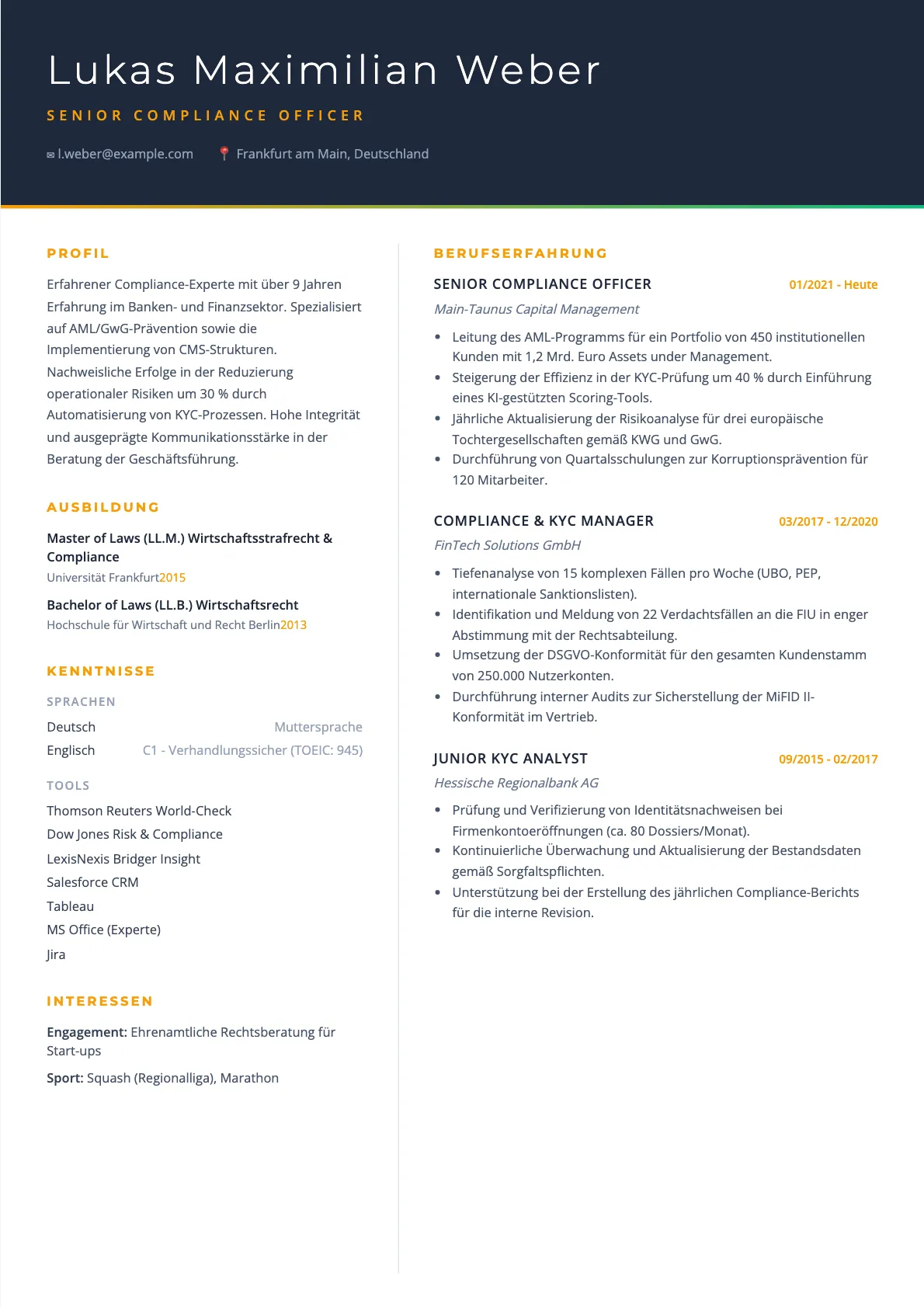 Compliance Officer Lebenslauf: Muster und Leitfaden 2026