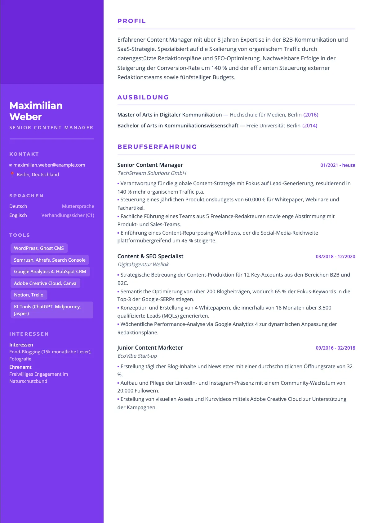 Content Manager Lebenslauf: Muster und Tipps für 2026
