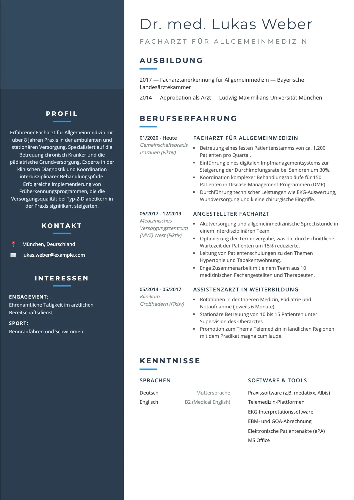 Muster für den Lebenslauf als Allgemeinmediziner 2026