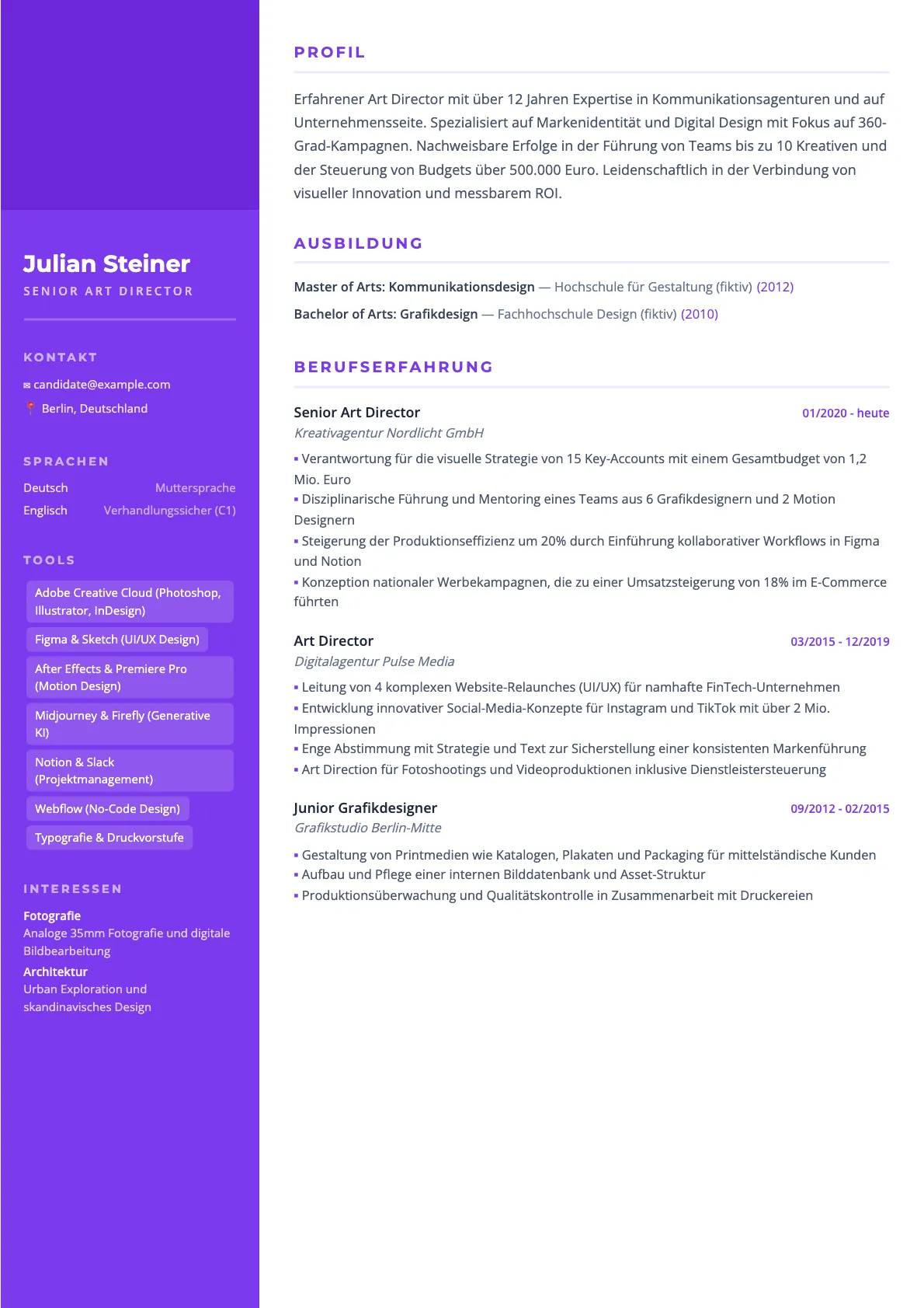 Lebenslauf Art Director: Muster und Tipps für 2026