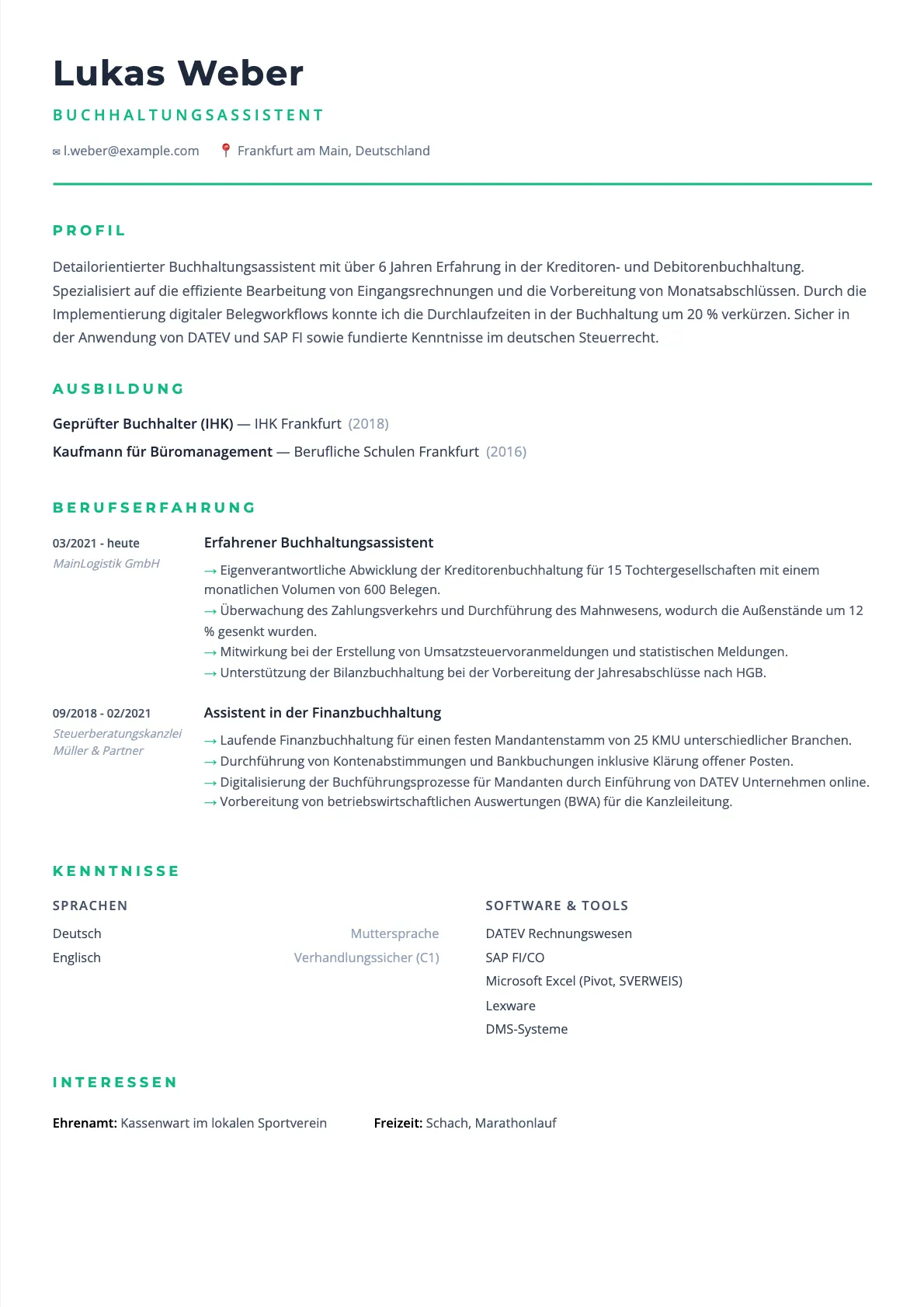 Lebenslauf Buchhaltungsassistent: Vorlage, Tipps und Muster 2026
