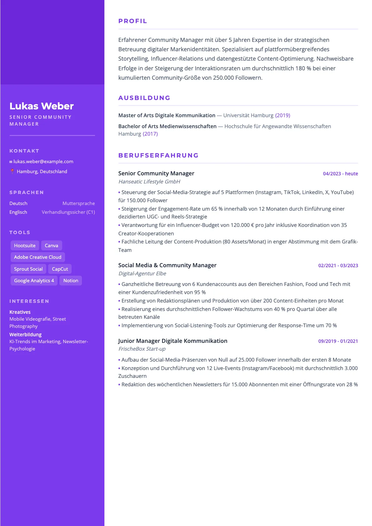 Lebenslauf Community Manager: Muster und Tipps 2026