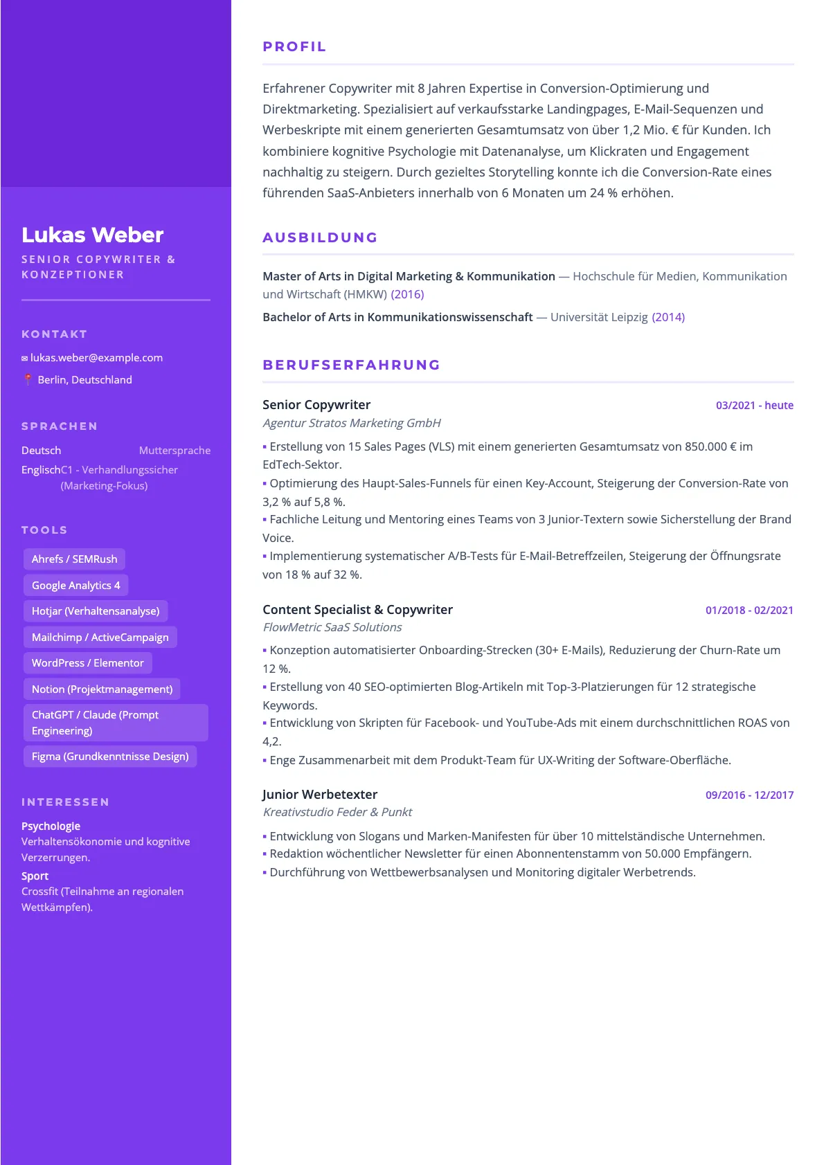 Lebenslauf Copywriter 2026: Muster und Tipps für Werbetexter