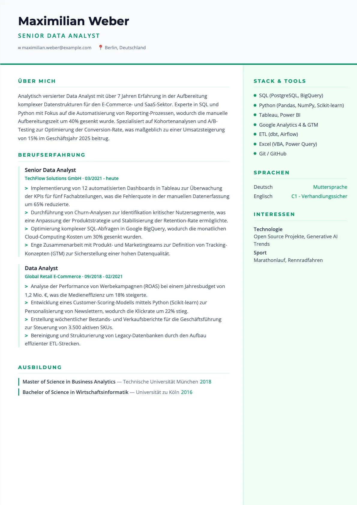 Data Analyst Lebenslauf: Vorlage und Tipps für 2026