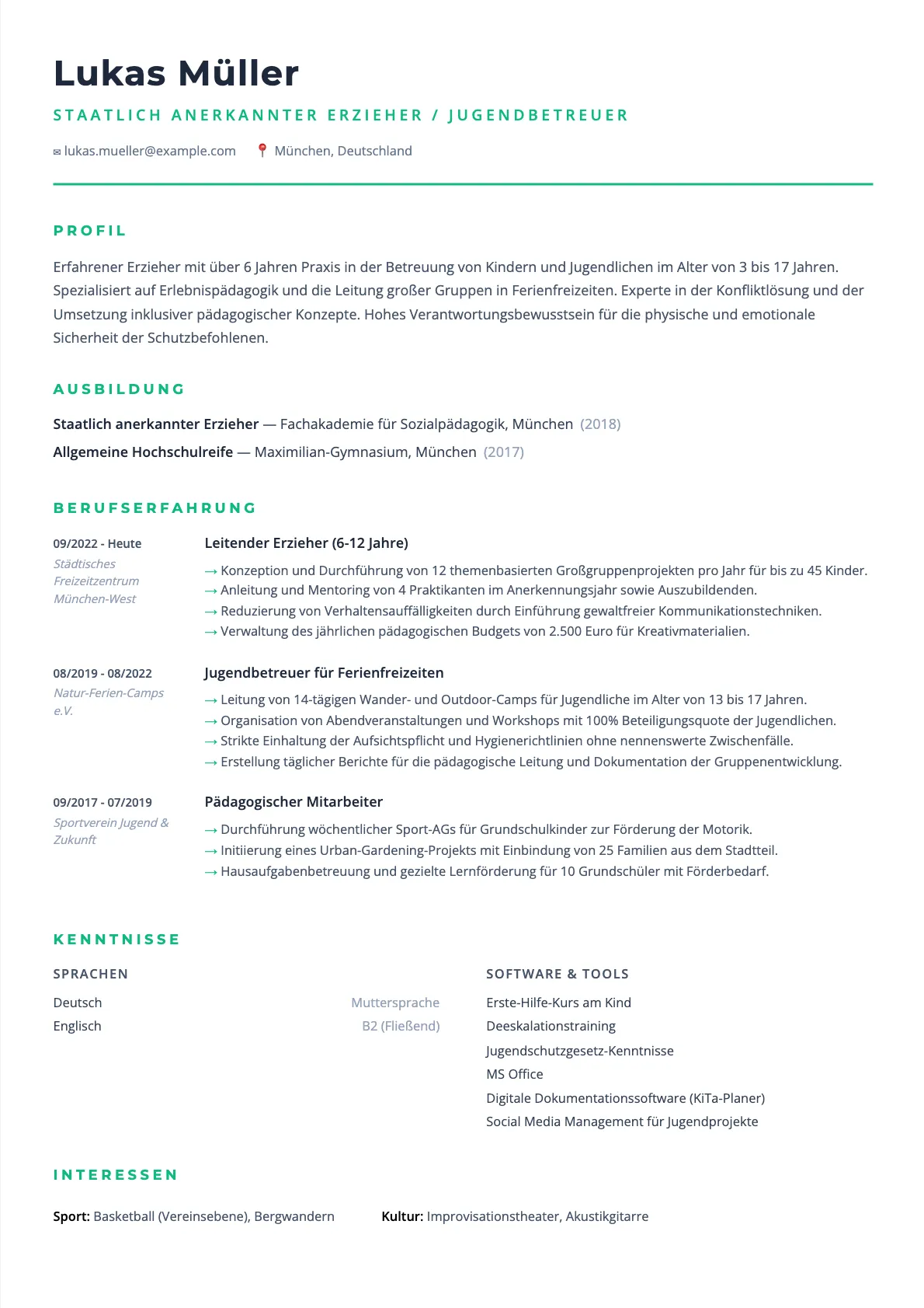 Lebenslauf Erzieher und Jugendbetreuer: Vorlage und Tipps 2026