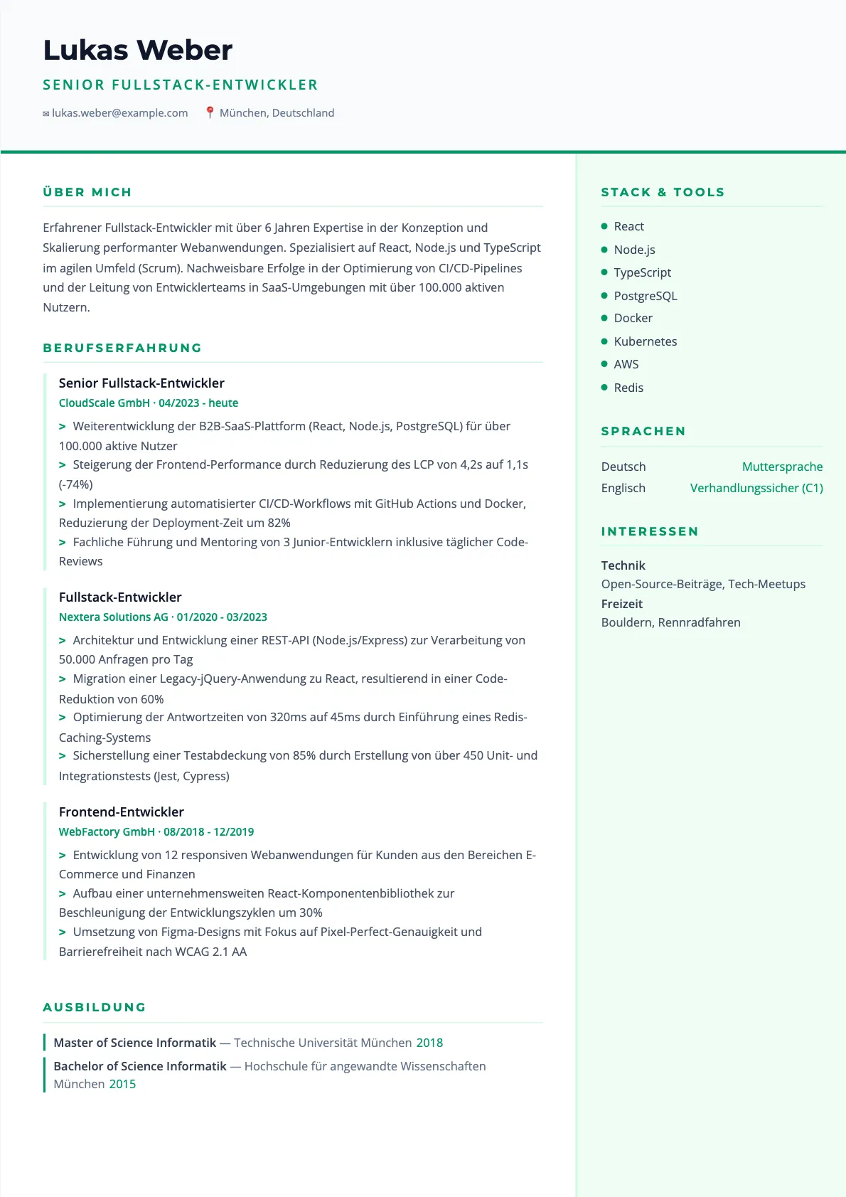 Lebenslauf Fullstack-Entwickler: Muster und Tipps 2026