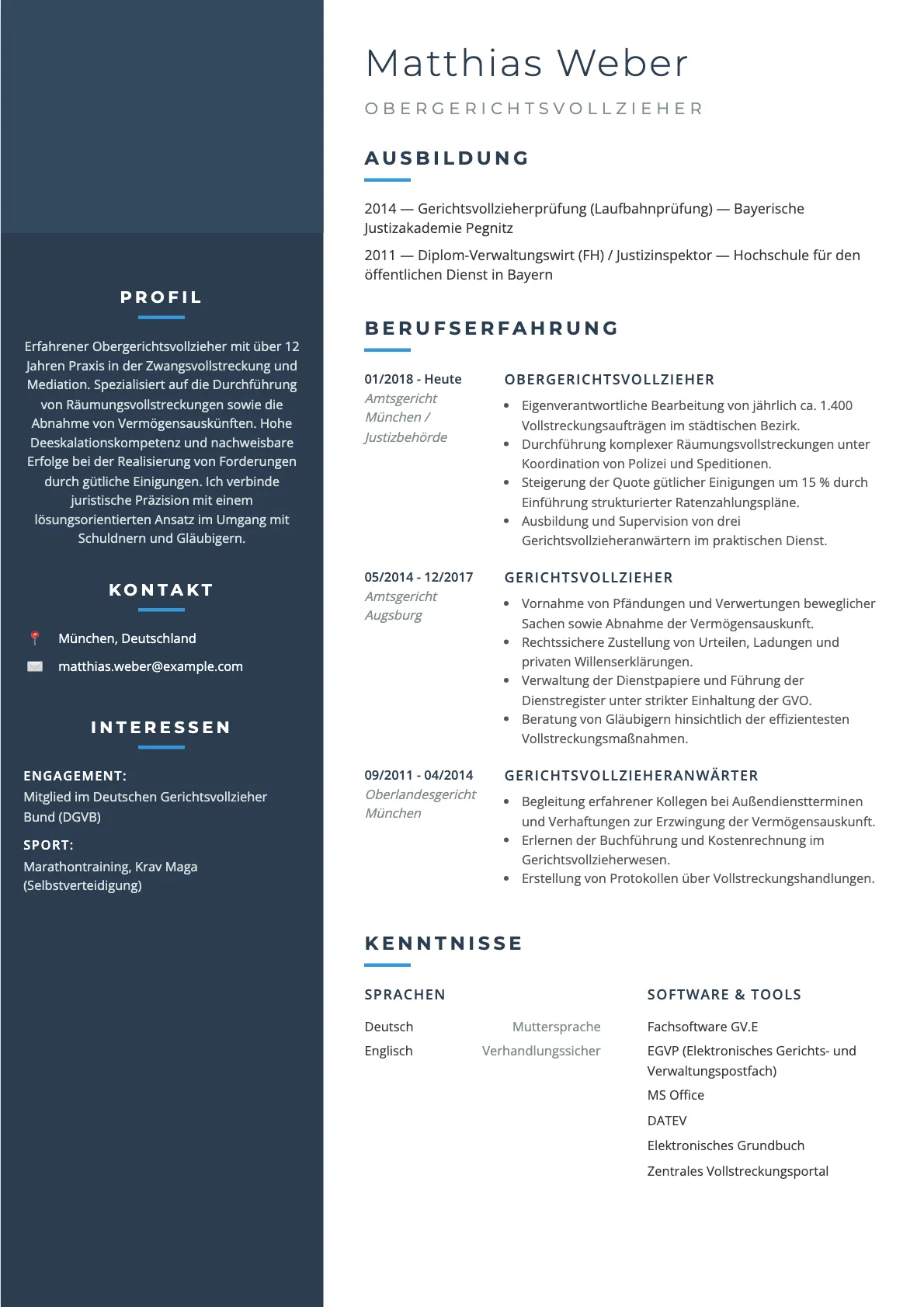 Lebenslauf Gerichtsvollzieher: Muster & Tipps für 2026