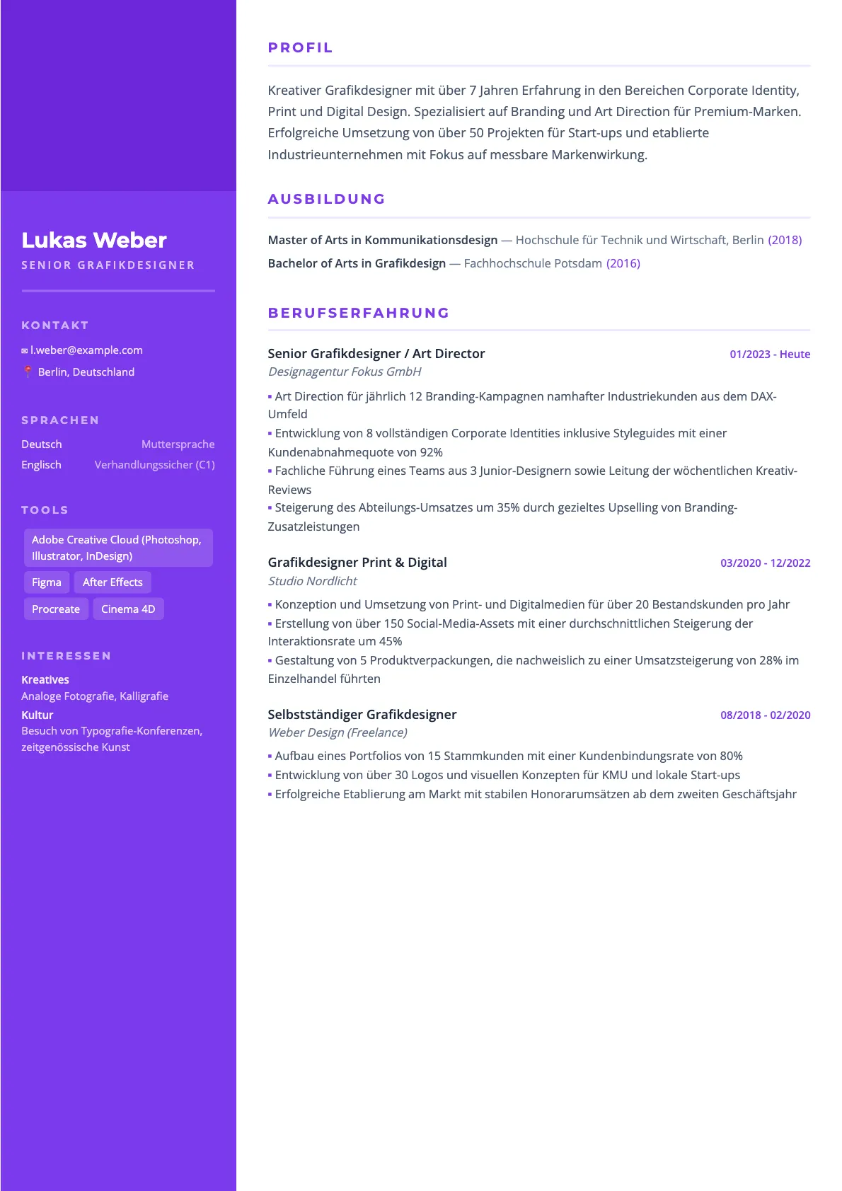 Lebenslauf Grafikdesigner 2026: Muster und Tipps