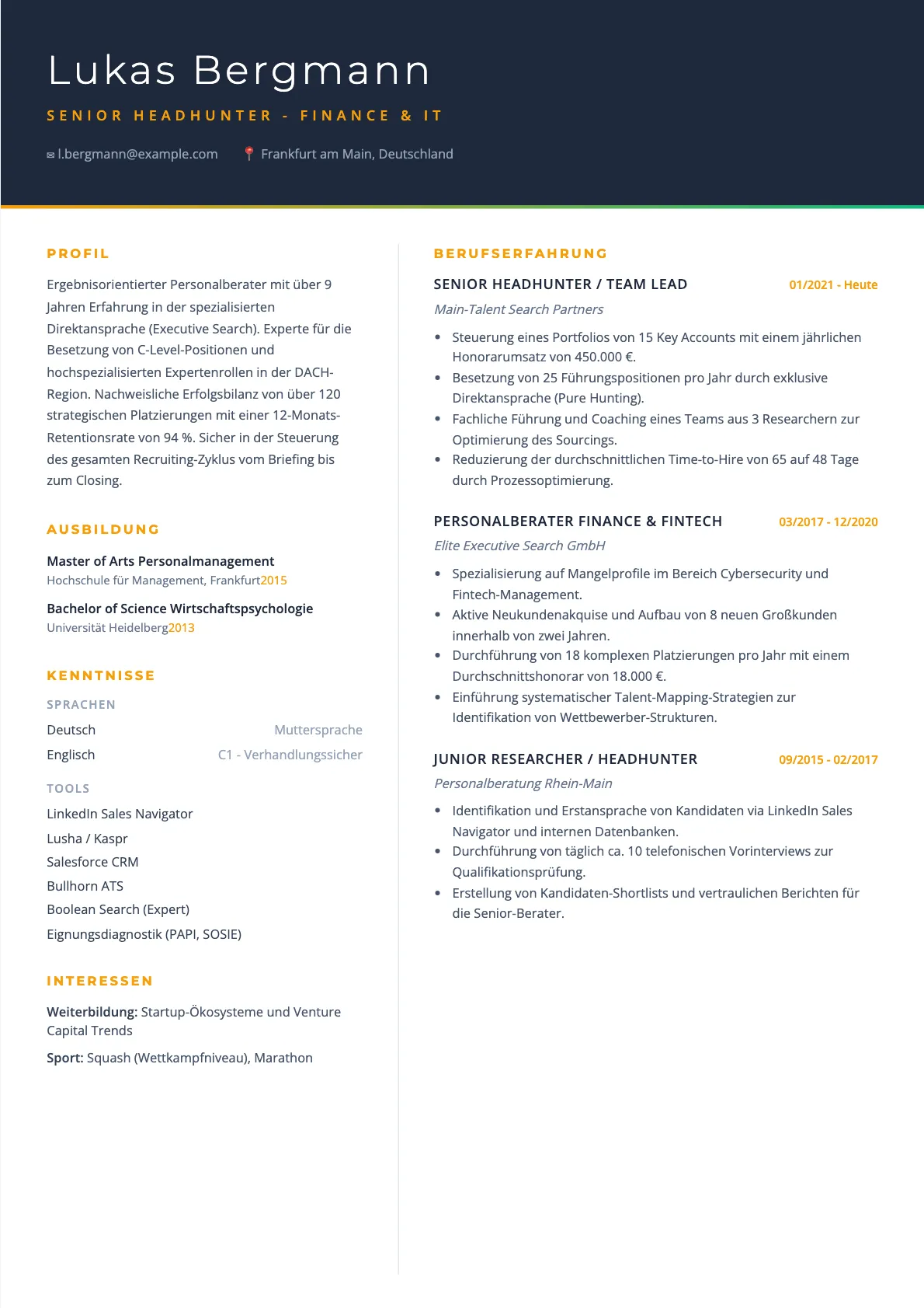 Lebenslauf Headhunter: Muster und Tipps für Senior-Recruiter 2026