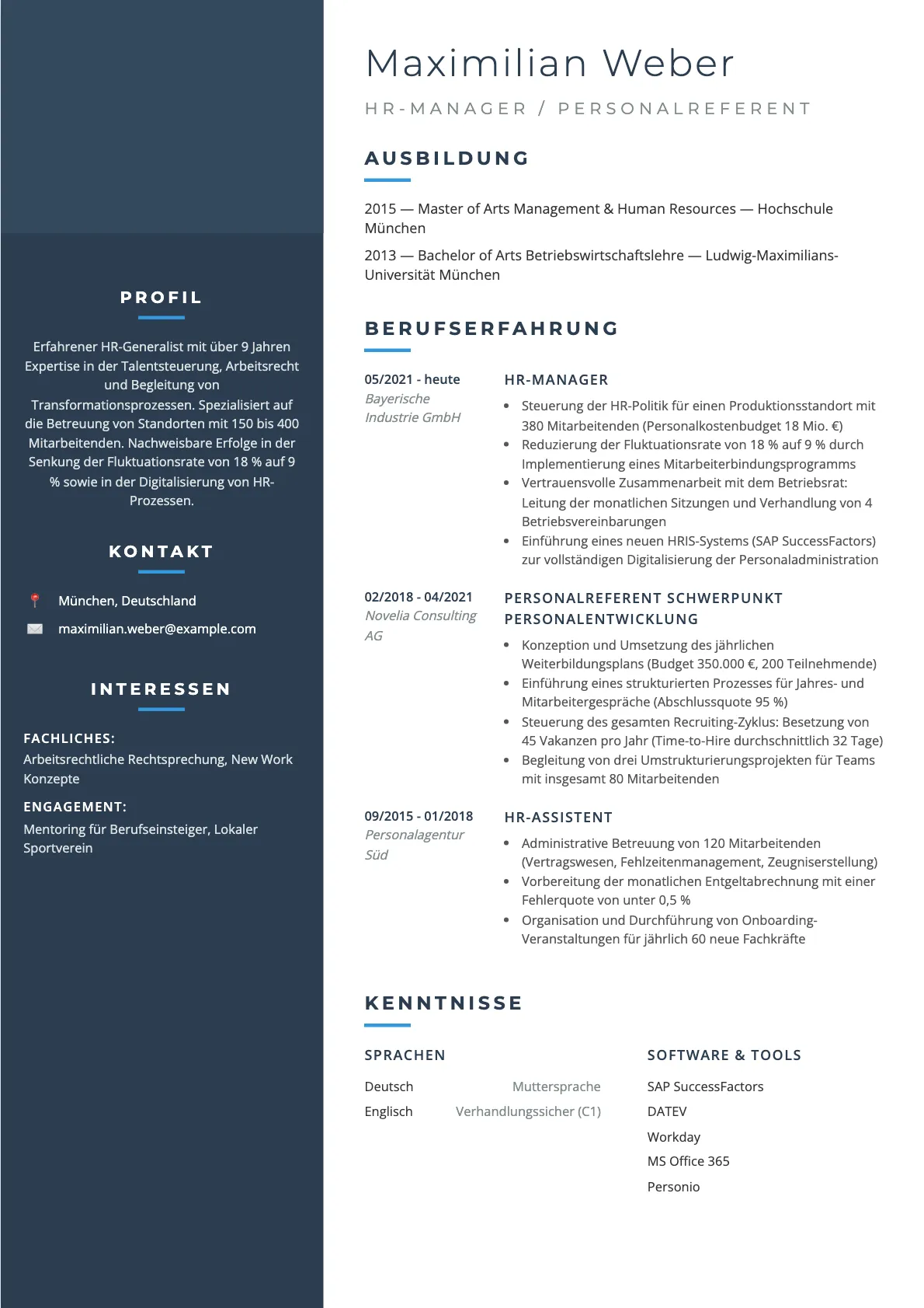 Lebenslauf HR-Manager 2026: Muster und Tipps für die Bewerbung