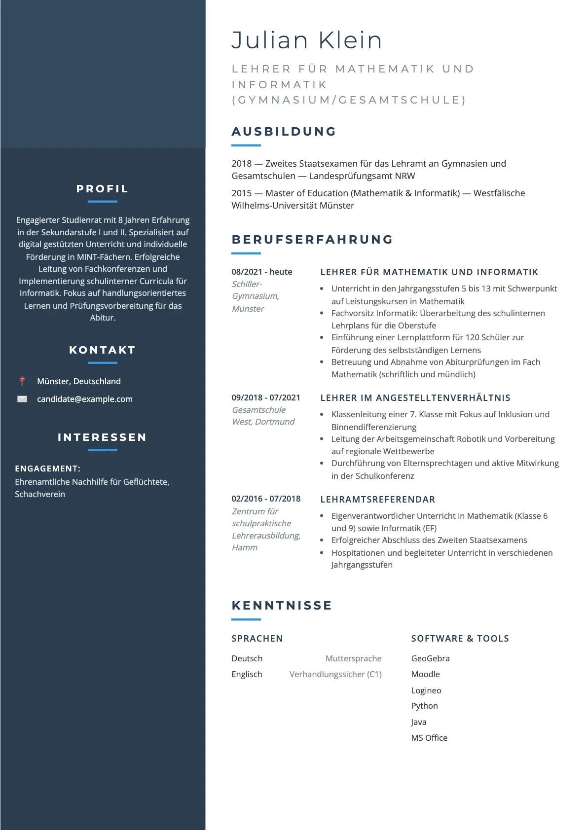 Lebenslauf Lehrer Sekundarstufe: Muster und Tipps 2026