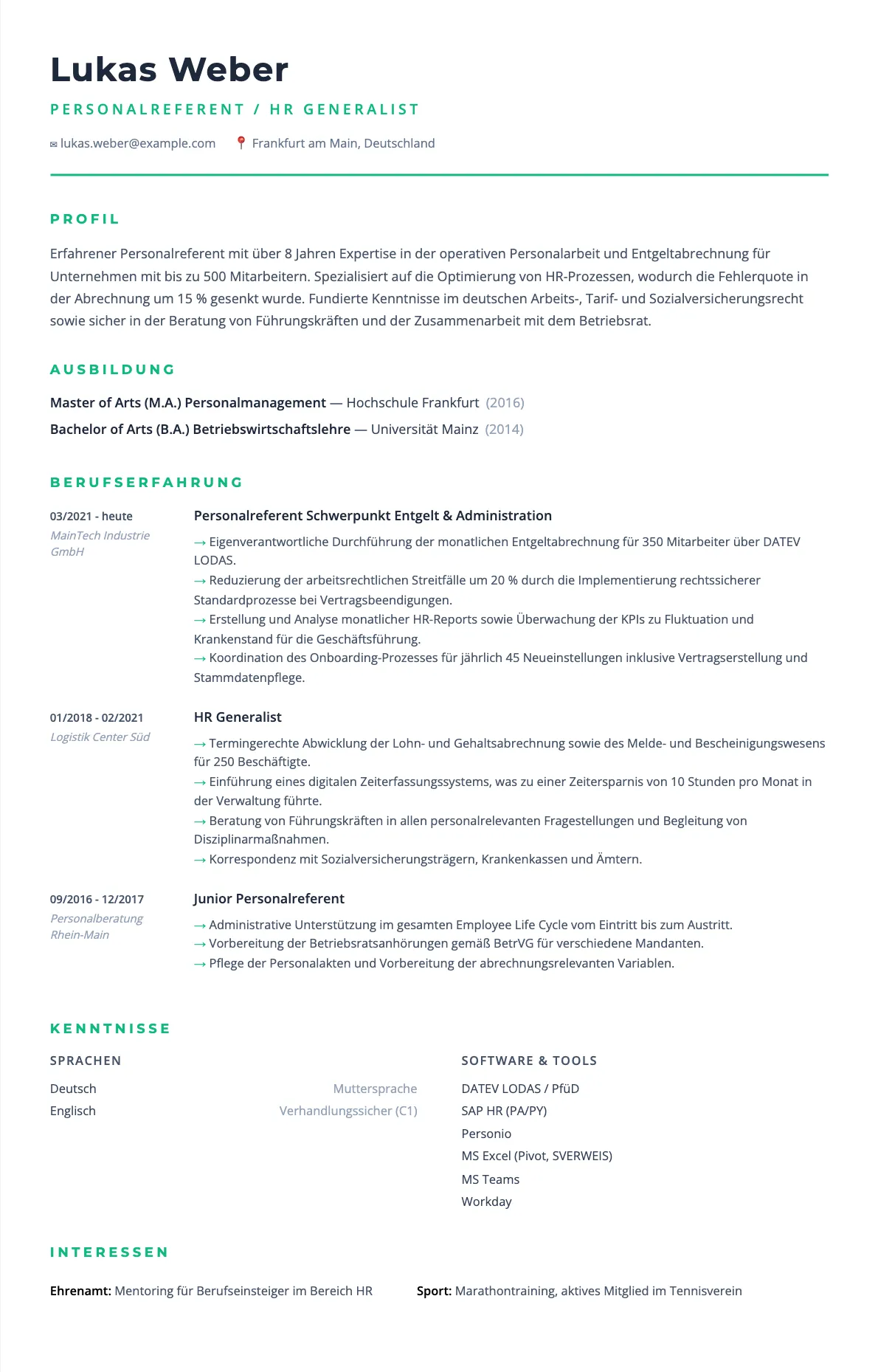 Lebenslauf Personalreferent: Muster und Tipps für 2026