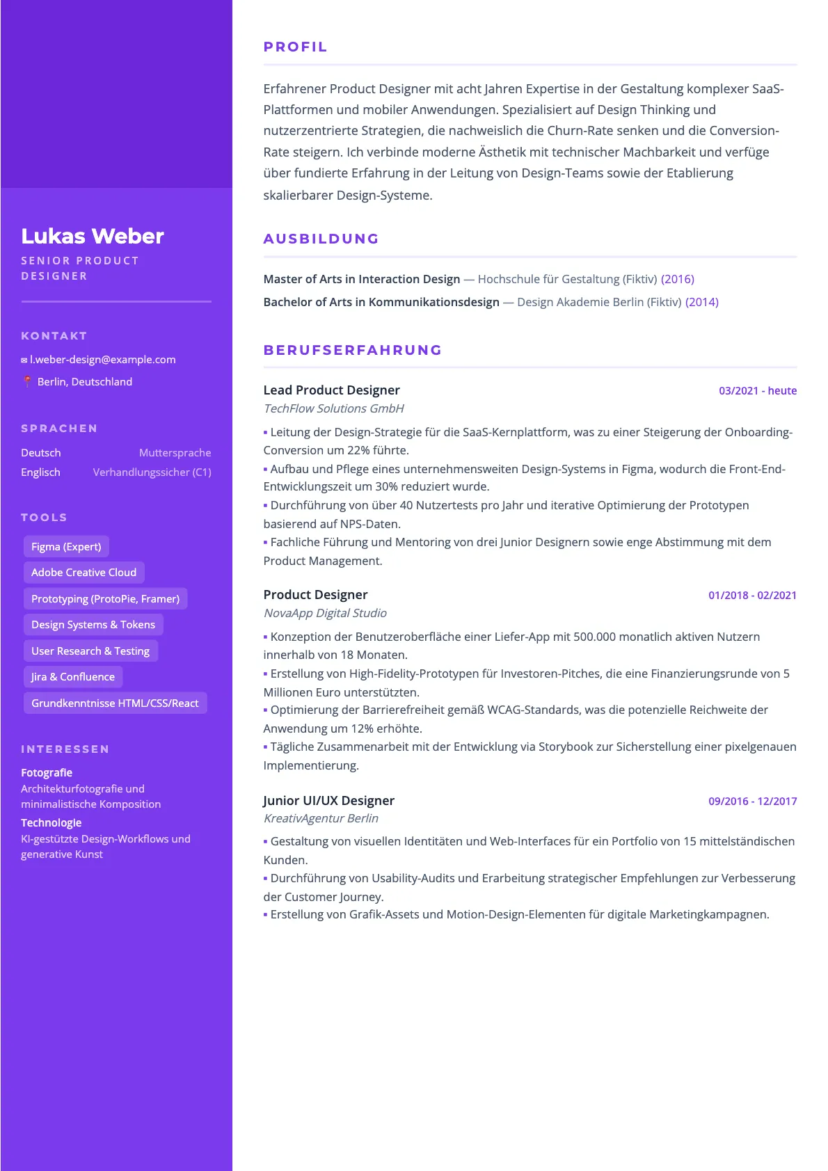 Lebenslauf Product Designer 2026: Muster und Tipps für Deutschland