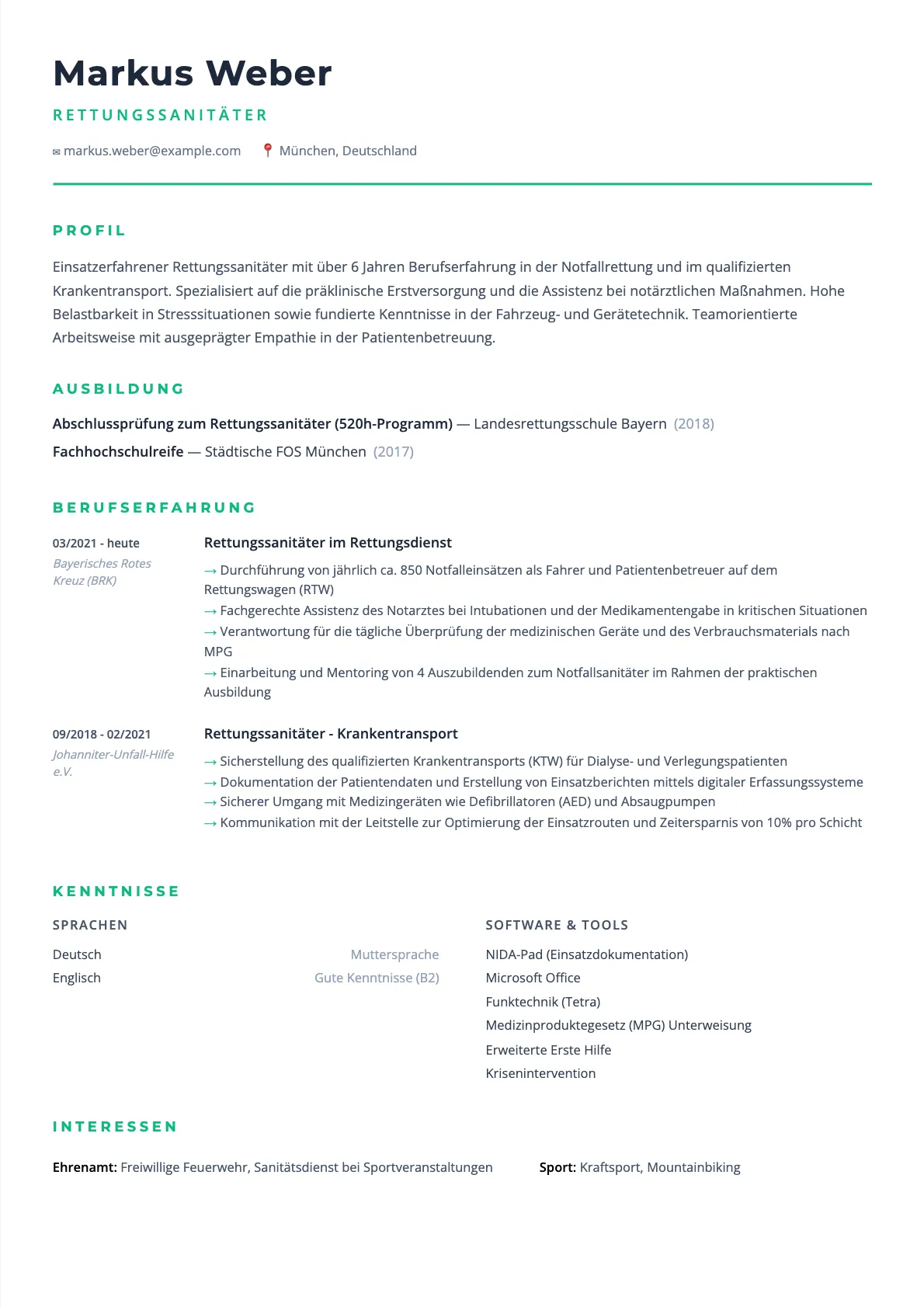 Lebenslauf Rettungssanitäter: Vorlage und Tipps für 2026