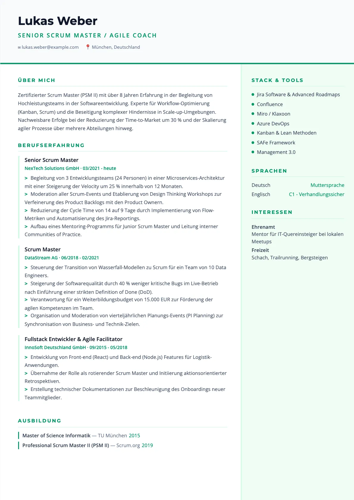 Lebenslauf Scrum Master 2026: Vorlage und Profi-Tipps
