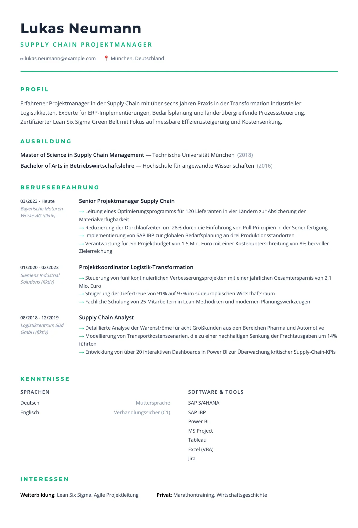 Lebenslauf Supply Chain Projektmanager: Vorlage für 2026