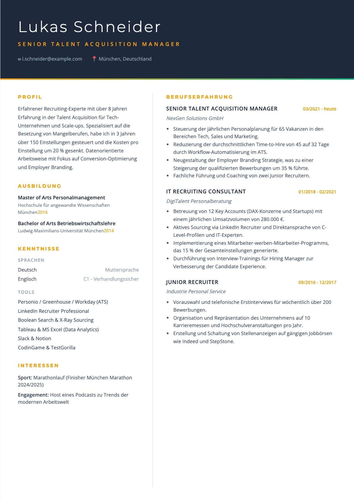 Lebenslauf Talent Acquisition Manager: Vorlage und Tipps 2026