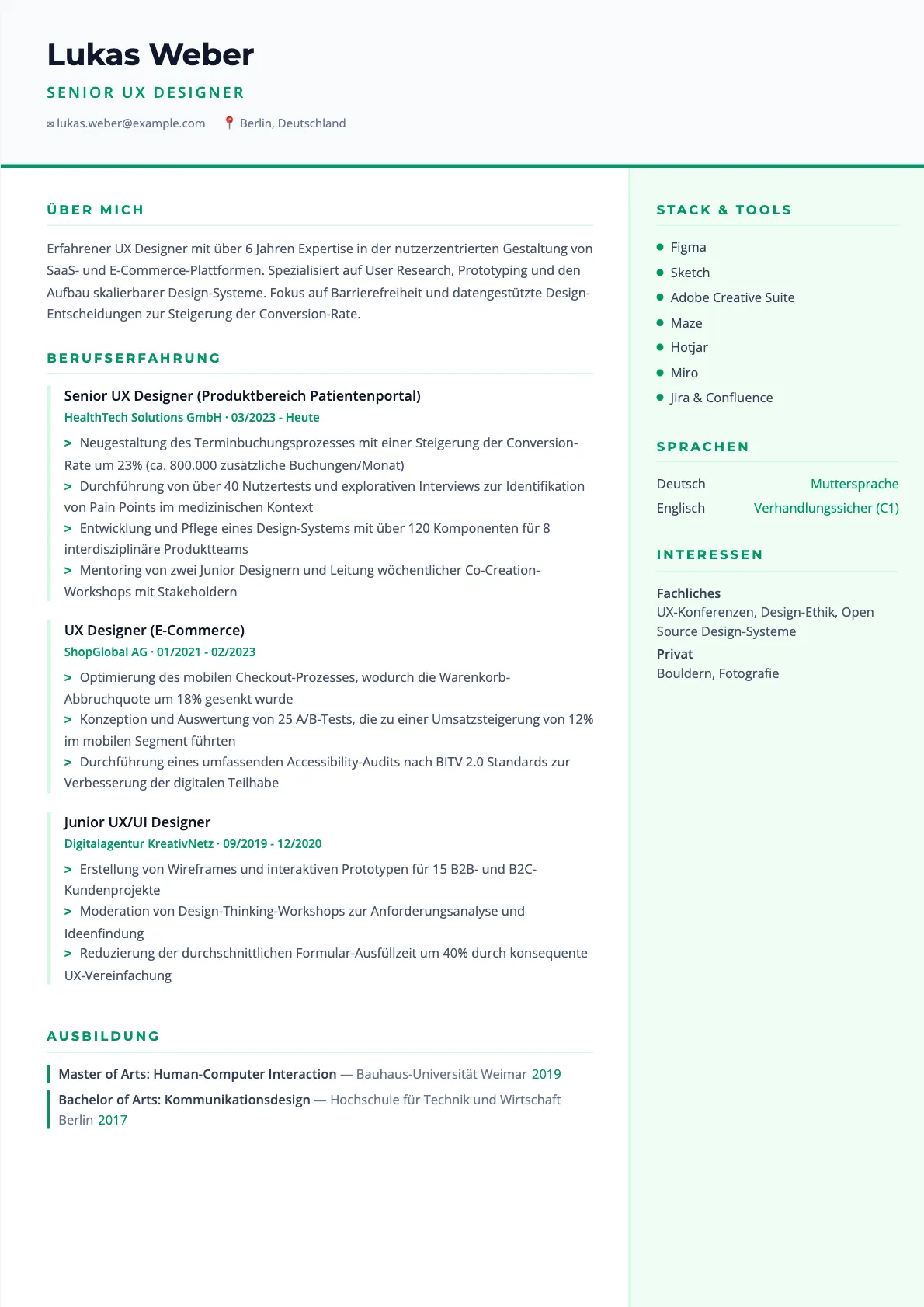UX Designer Lebenslauf: Muster, Tipps und Vorlagen 2026