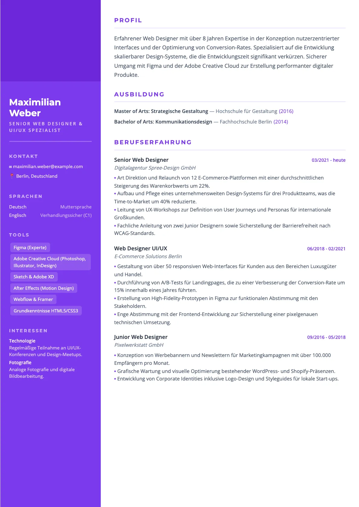 Web Designer Lebenslauf: Muster und Tipps für 2026