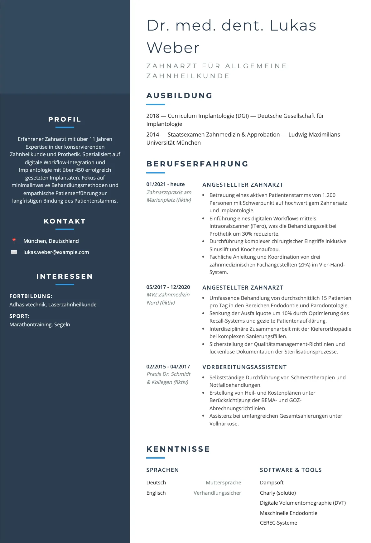 Lebenslauf als Zahnarzt: Muster und Tipps für 2026