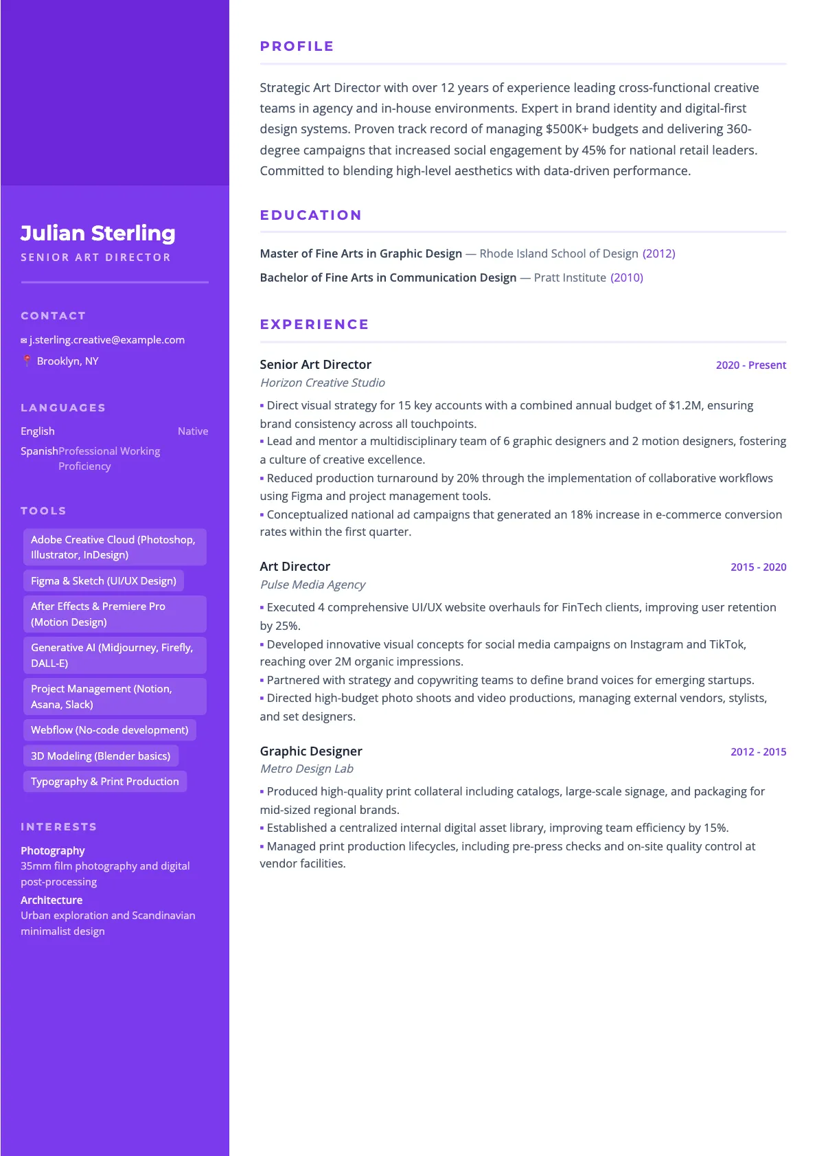 Art Director Resume Example and Writing Guide