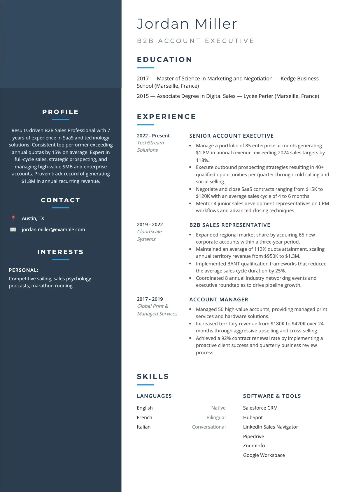 B2B Sales Resume Example and Writing Guide