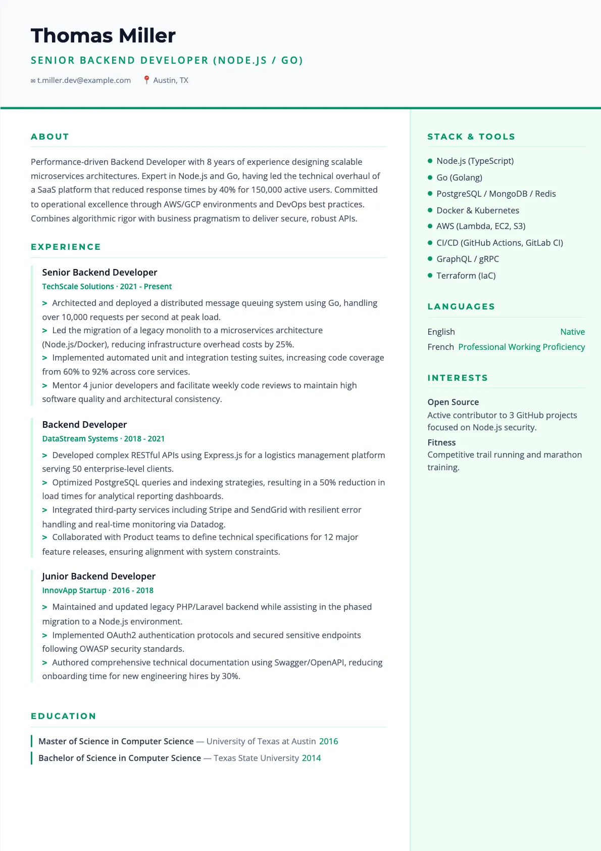 Backend Developer Resume Example 2026