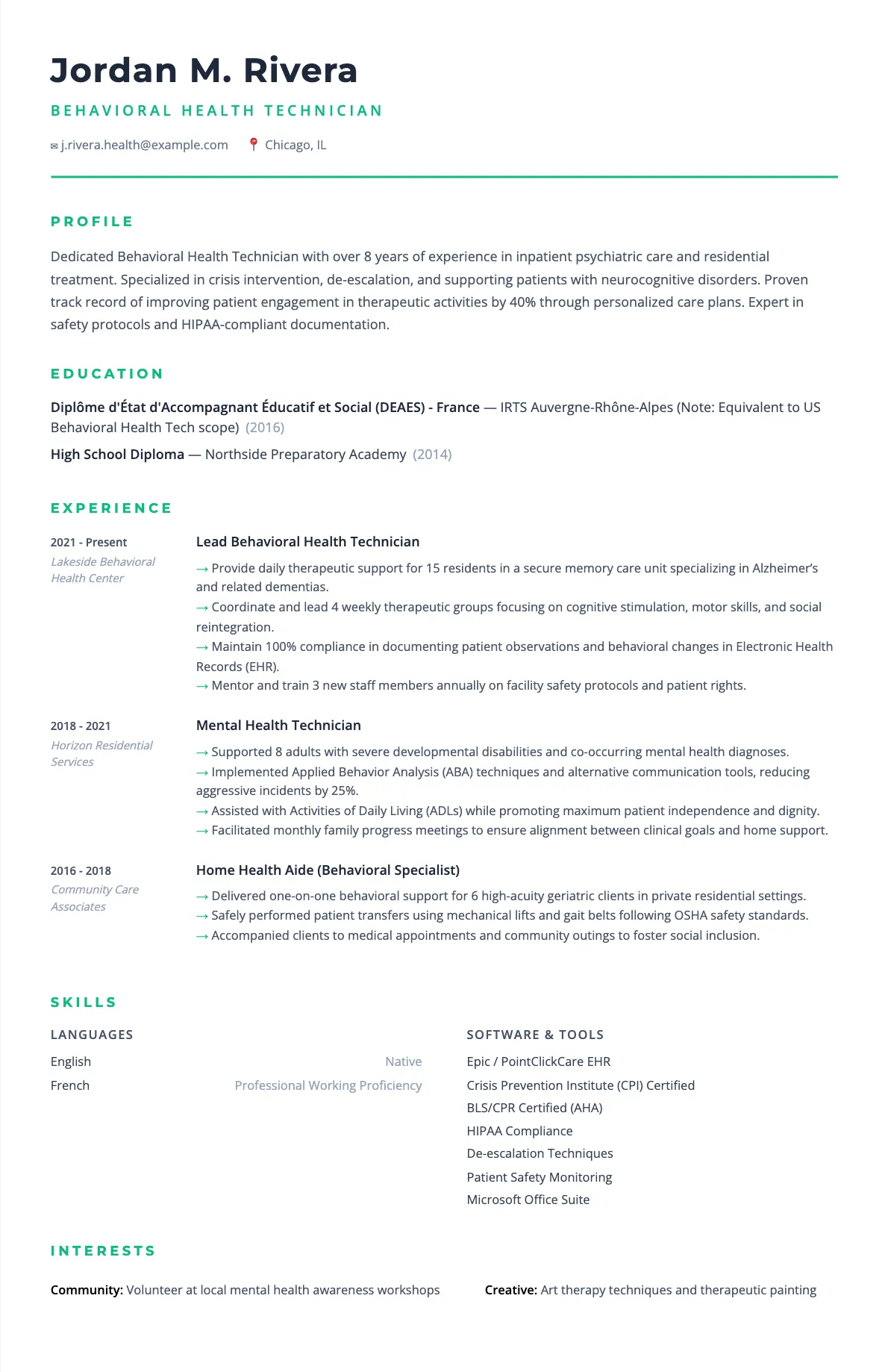 Behavioral Health Technician Resume Example and Guide 2026