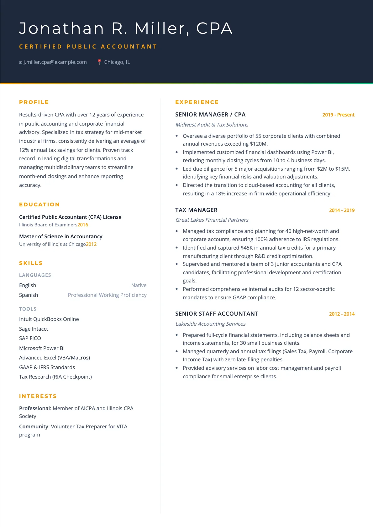 Certified Public Accountant (CPA) Resume Example 2026