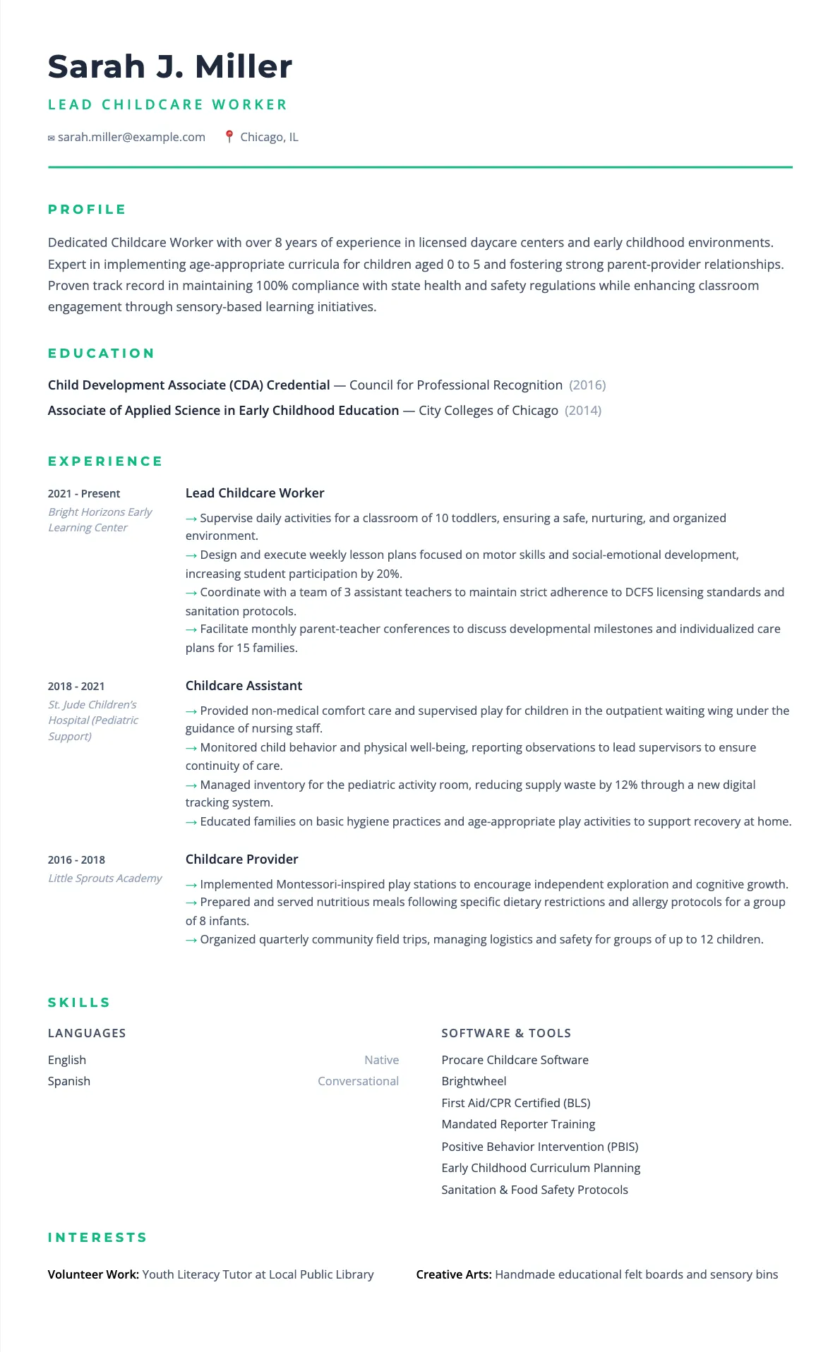 Childcare Worker Resume Example and Writing Guide 2026