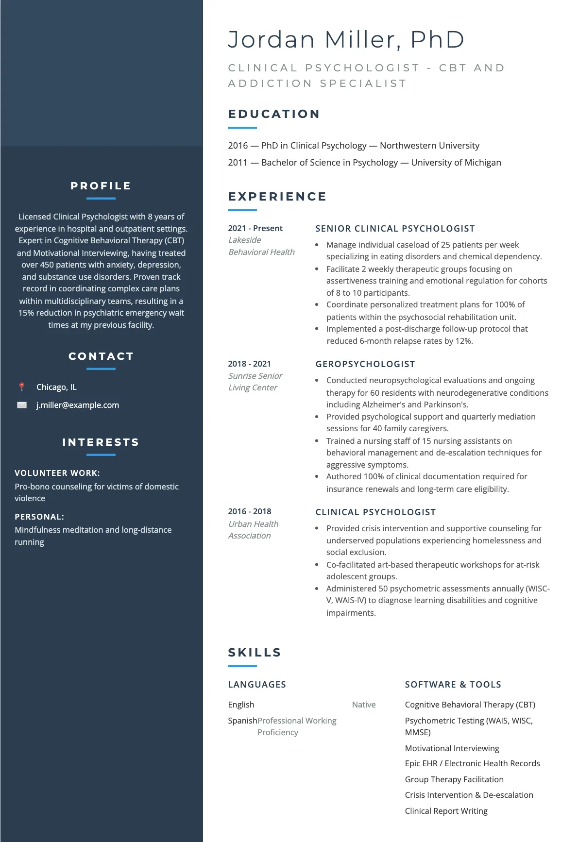 Clinical Psychologist Resume Example and Writing Guide