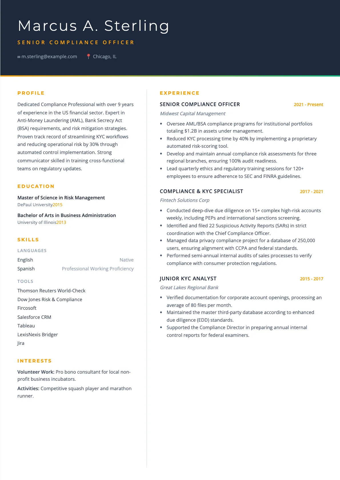 Compliance Officer Resume Example and Writing Guide