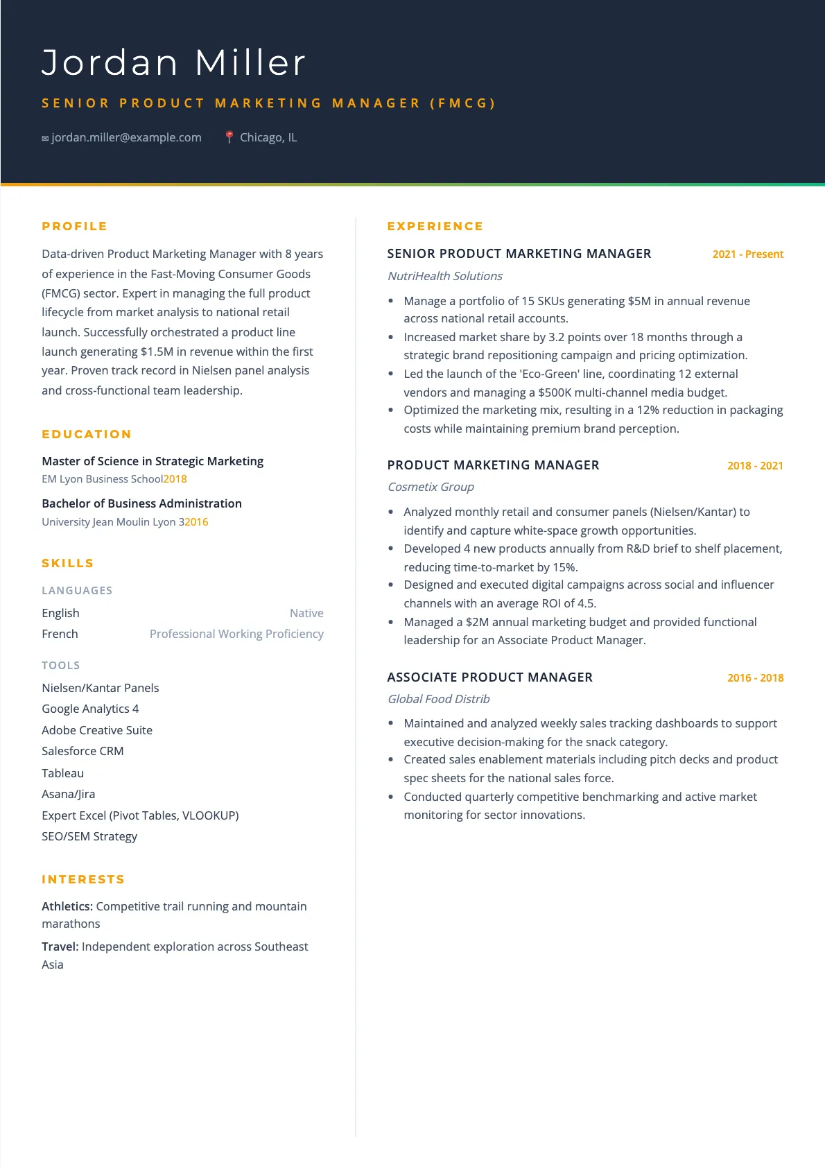 Consumer Goods Product Marketing Manager Resume Example