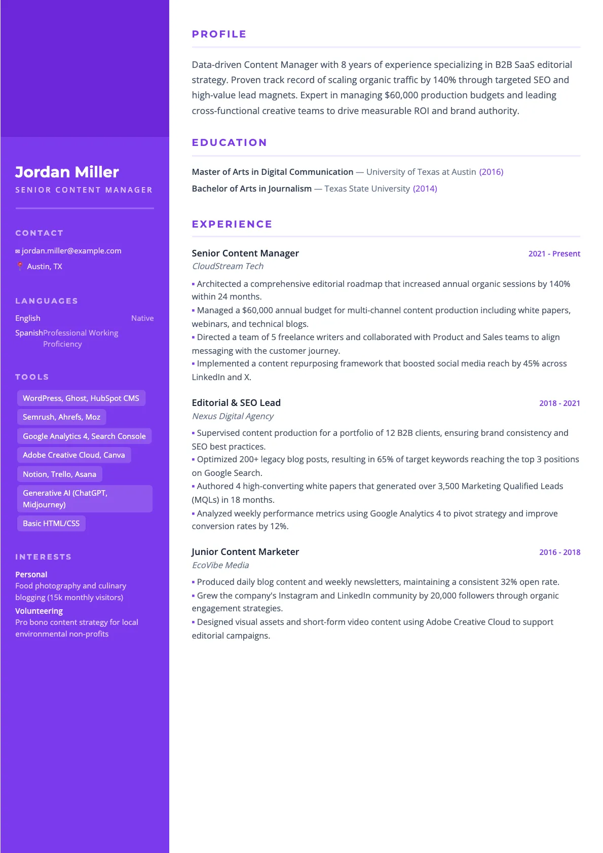 Content Manager Resume Example and Writing Guide