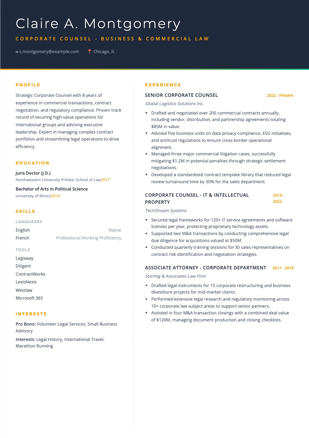Corporate Counsel Resume: 2026 Example and Writing Guide