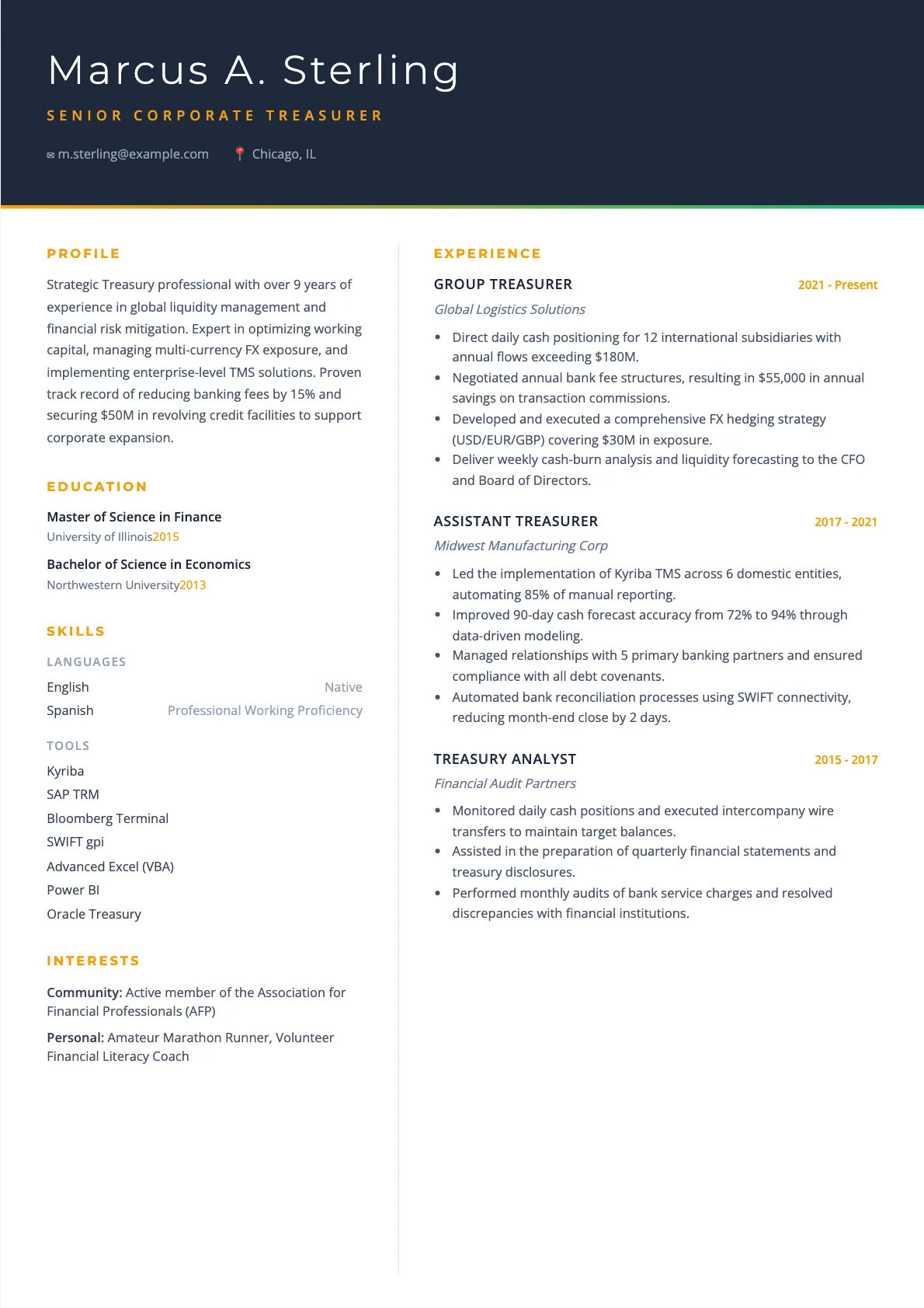 Corporate Treasurer Resume Example & Writing Guide 2026