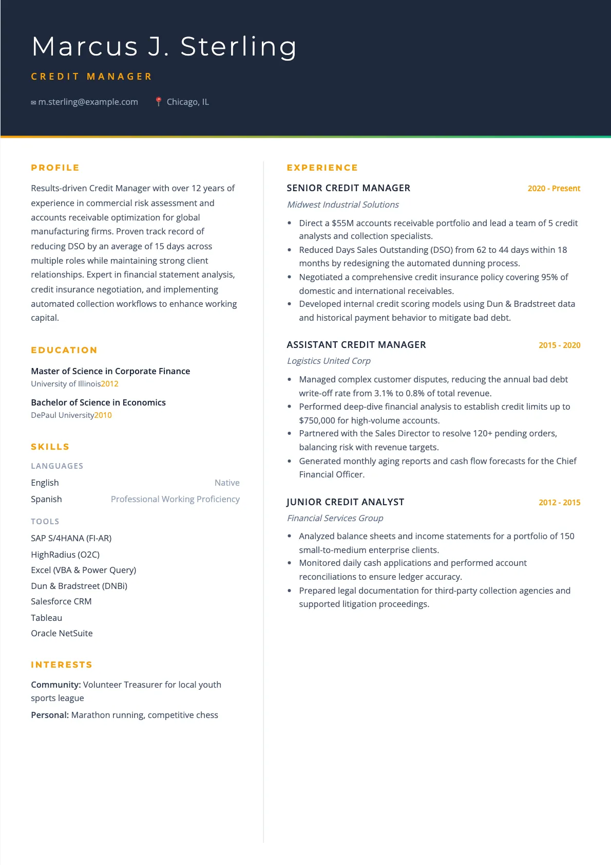 Credit Manager Resume Example and Writing Guide