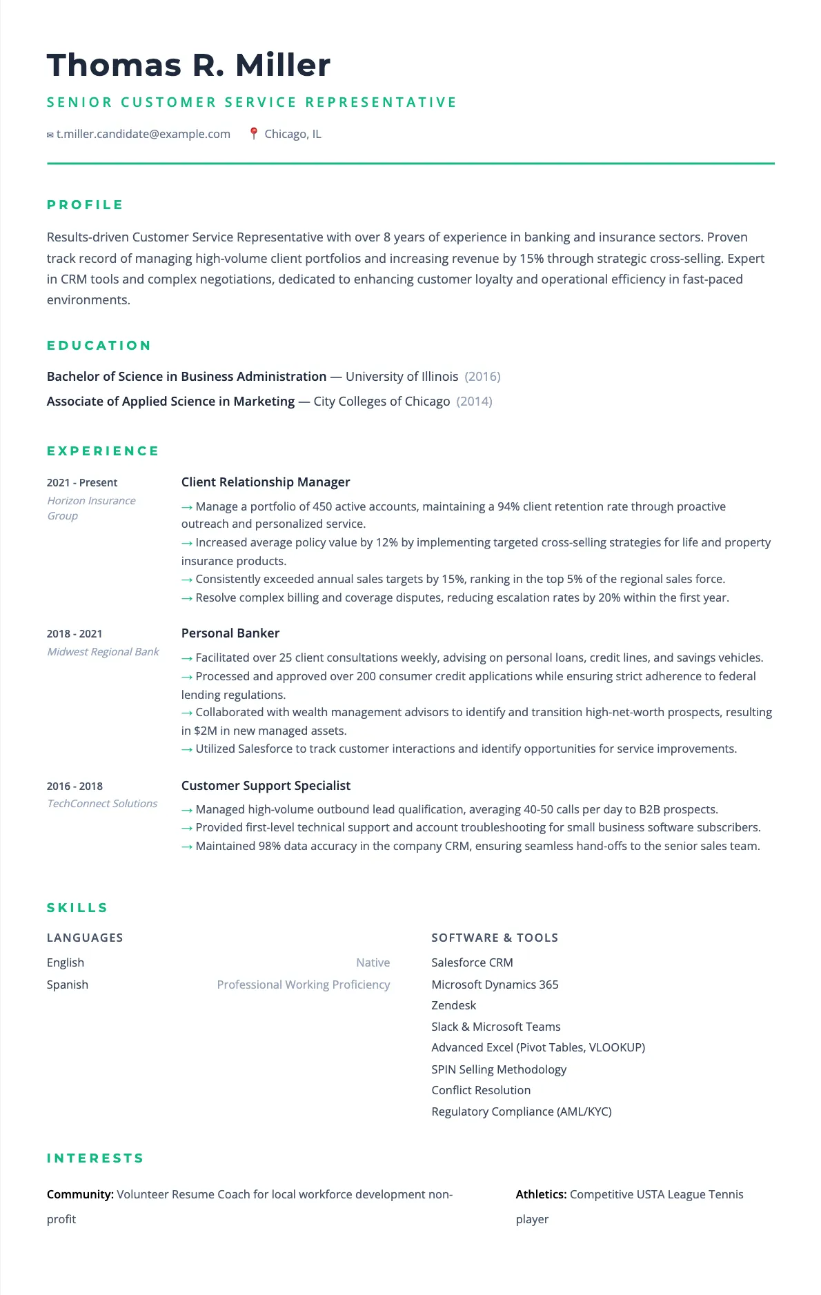 Customer Service Representative Resume Example 2026