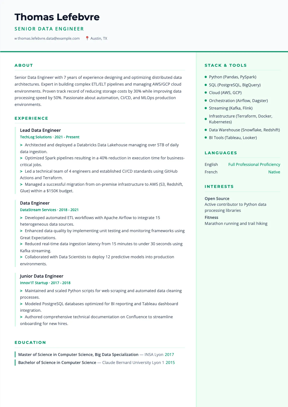 Data Engineer Resume Example and Writing Guide for 2026