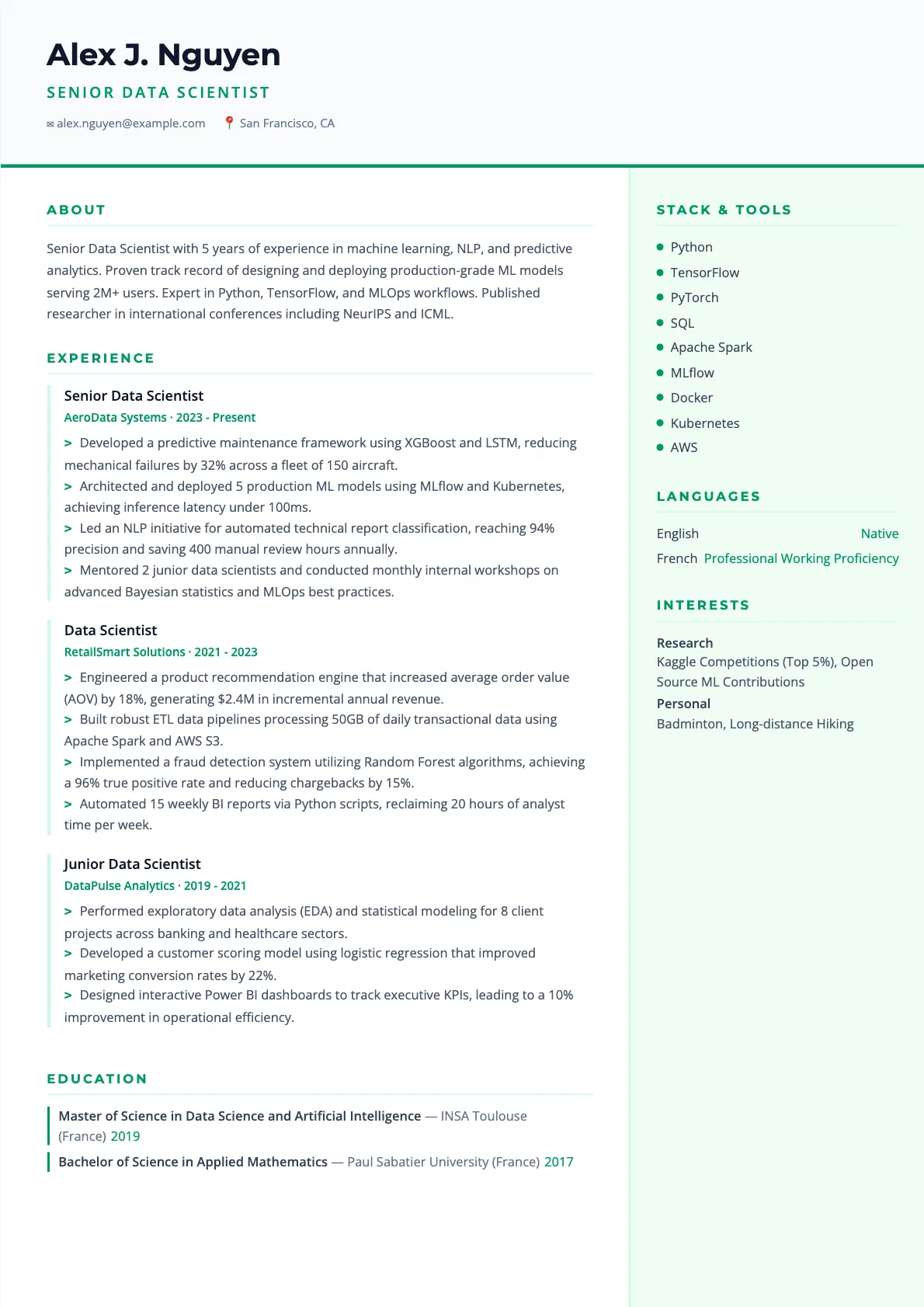Data Scientist Resume Example and Writing Guide 2026