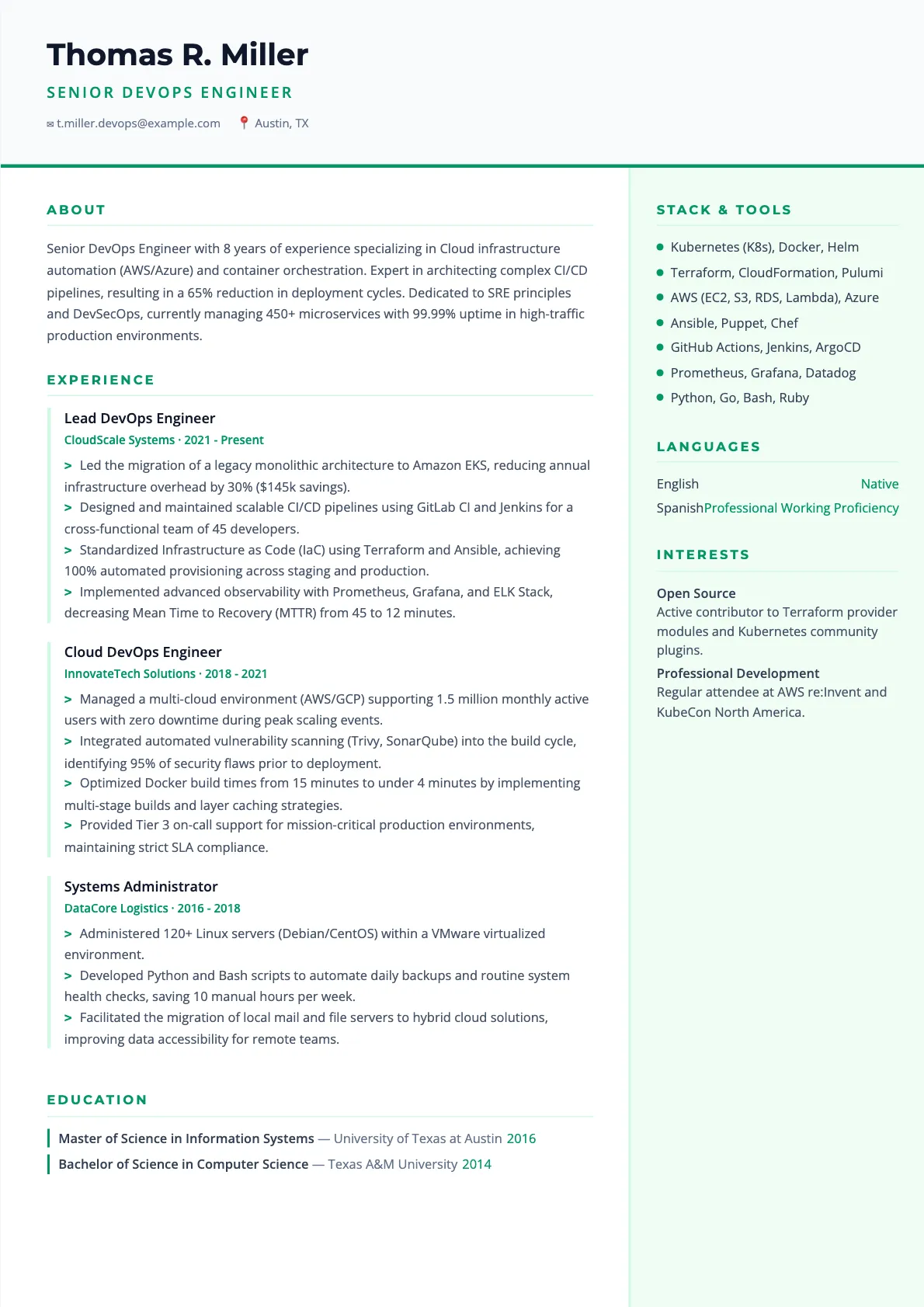 DevOps Engineer Resume Example and Guide for 2026