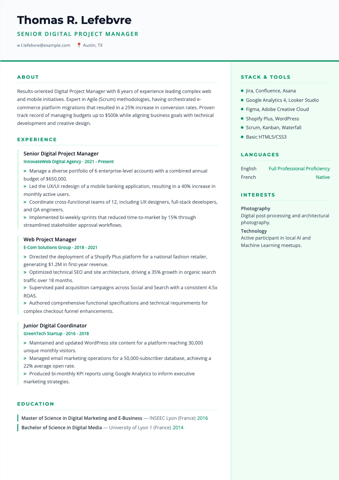 Digital Project Manager Resume Example and Guide 2026