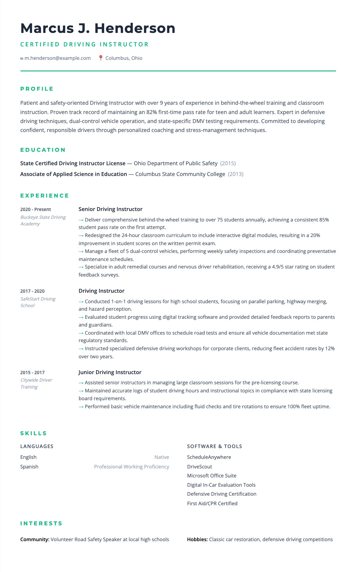 Driving Instructor Resume Example and Guide 2026