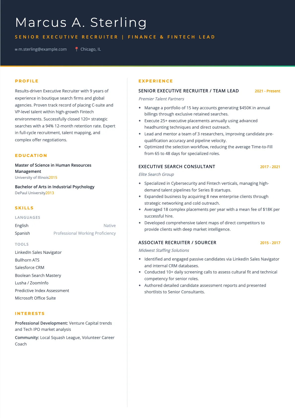 Executive Recruiter Resume Example and Writing Guide