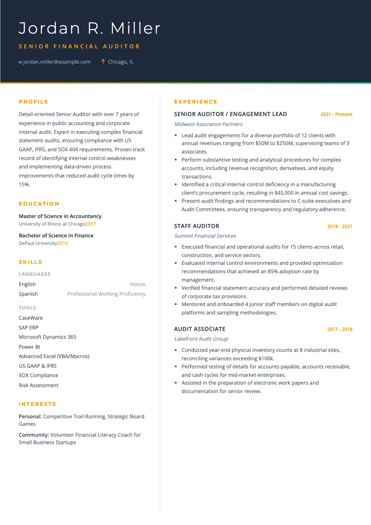 Financial Auditor Resume Example and Writing Guide
