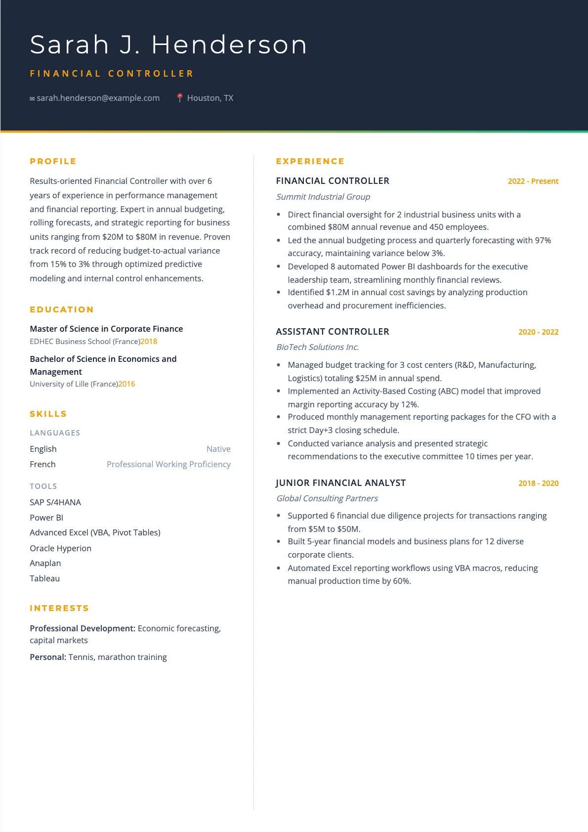 Financial Controller Resume Example and 2026 Writing Guide