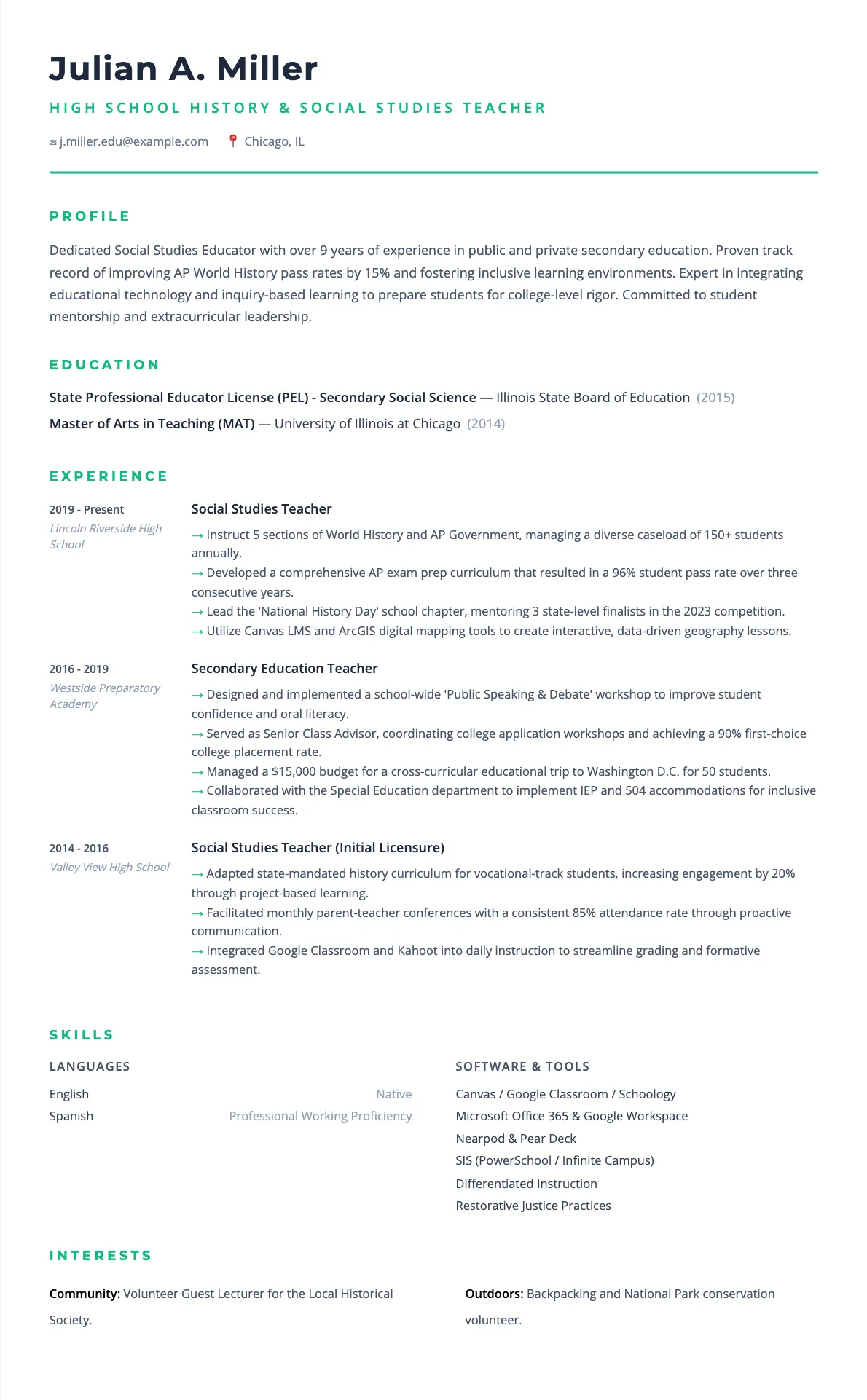 High School Teacher Resume Example & Writing Guide 2026