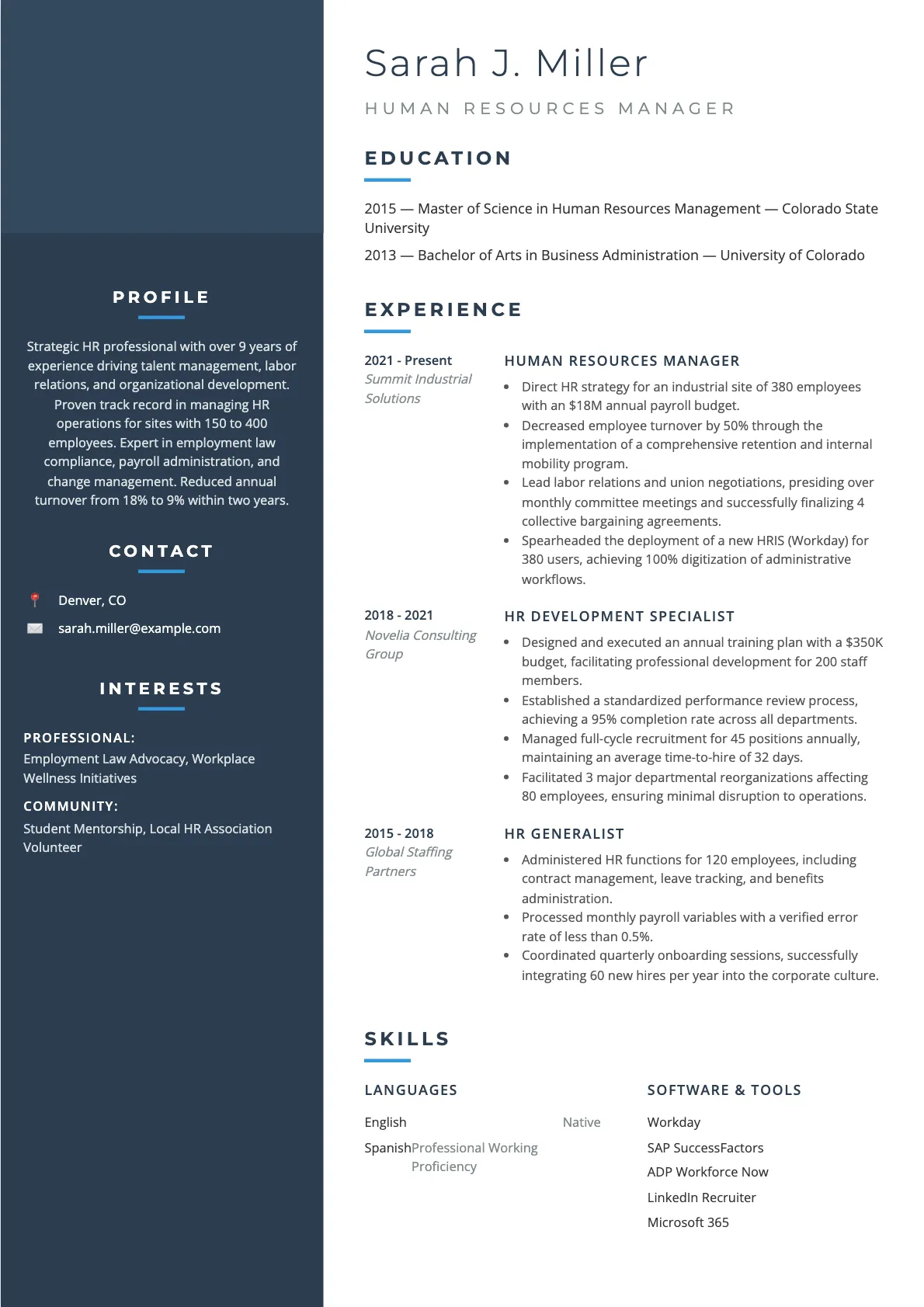 HR Manager Resume Example and Writing Guide