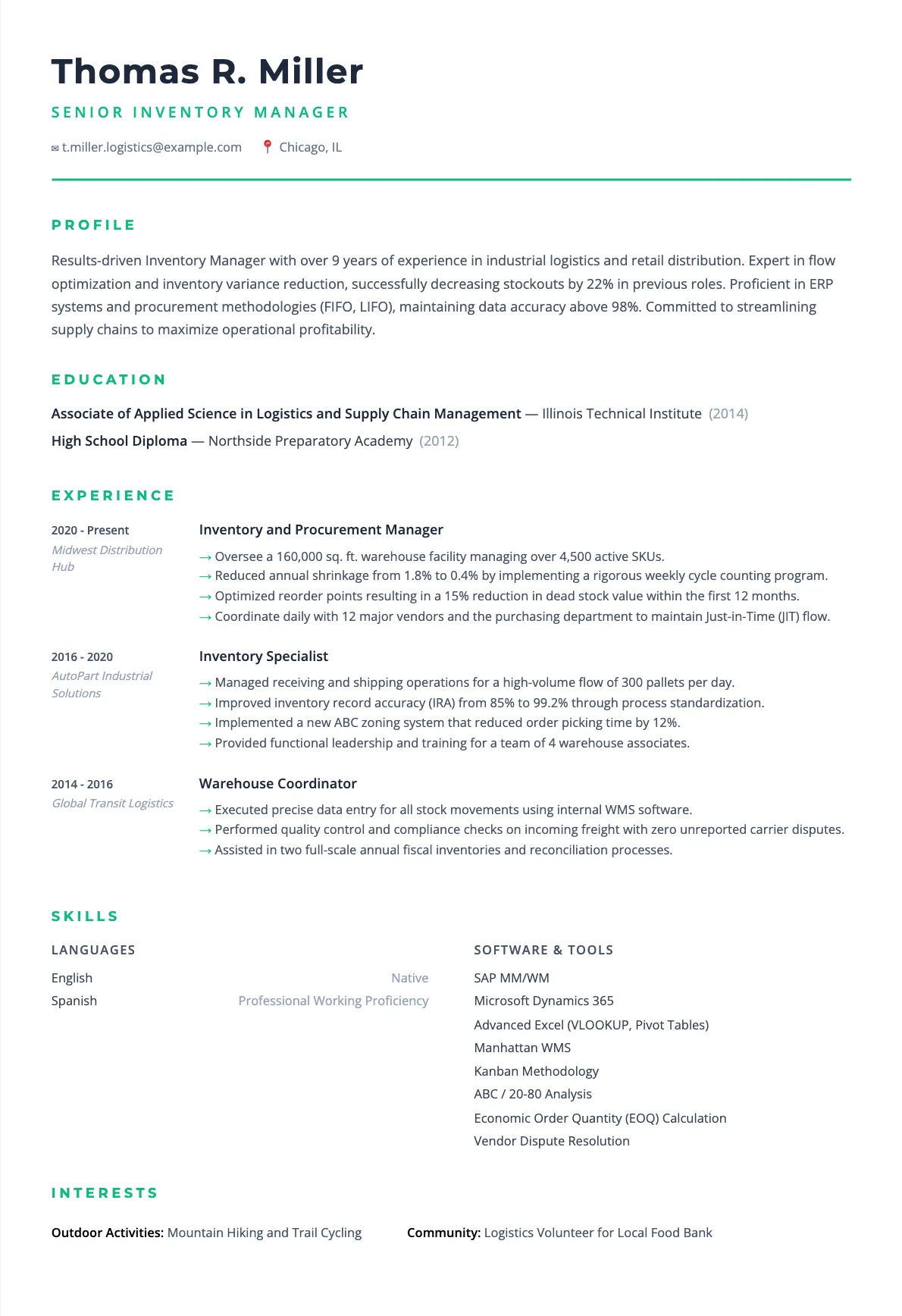 Inventory Manager Resume: 2026 Example and Writing Guide